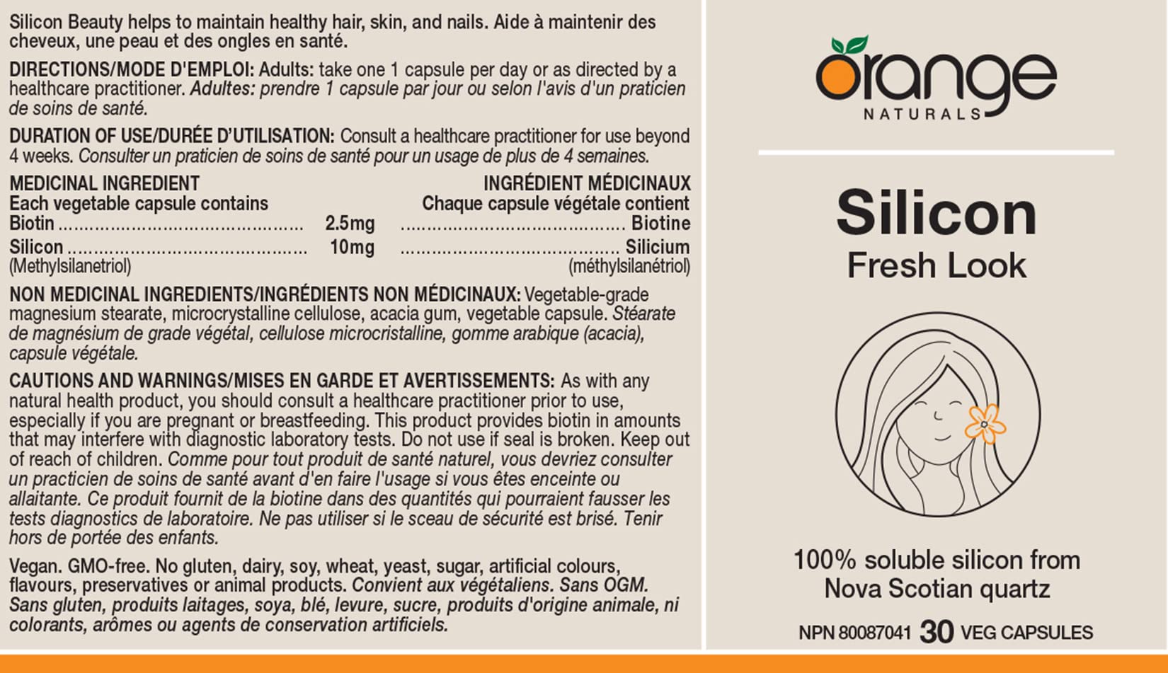Orange Naturals - Silicon + Biotin Fresh Look 30 Capsules 30-Day Supply - Enhanced Formula for Vibrant Appearance, Hair & Nail Strength, Essential Silica & Biotin Complex, Vegan, Non-GMO & Gluten-Free