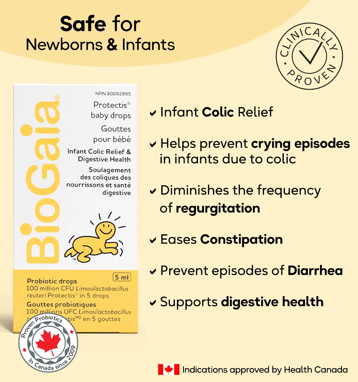 BioGaia Probiotic Baby Drops 5mL (125 Drops) for infant colic relief, newborns and babies