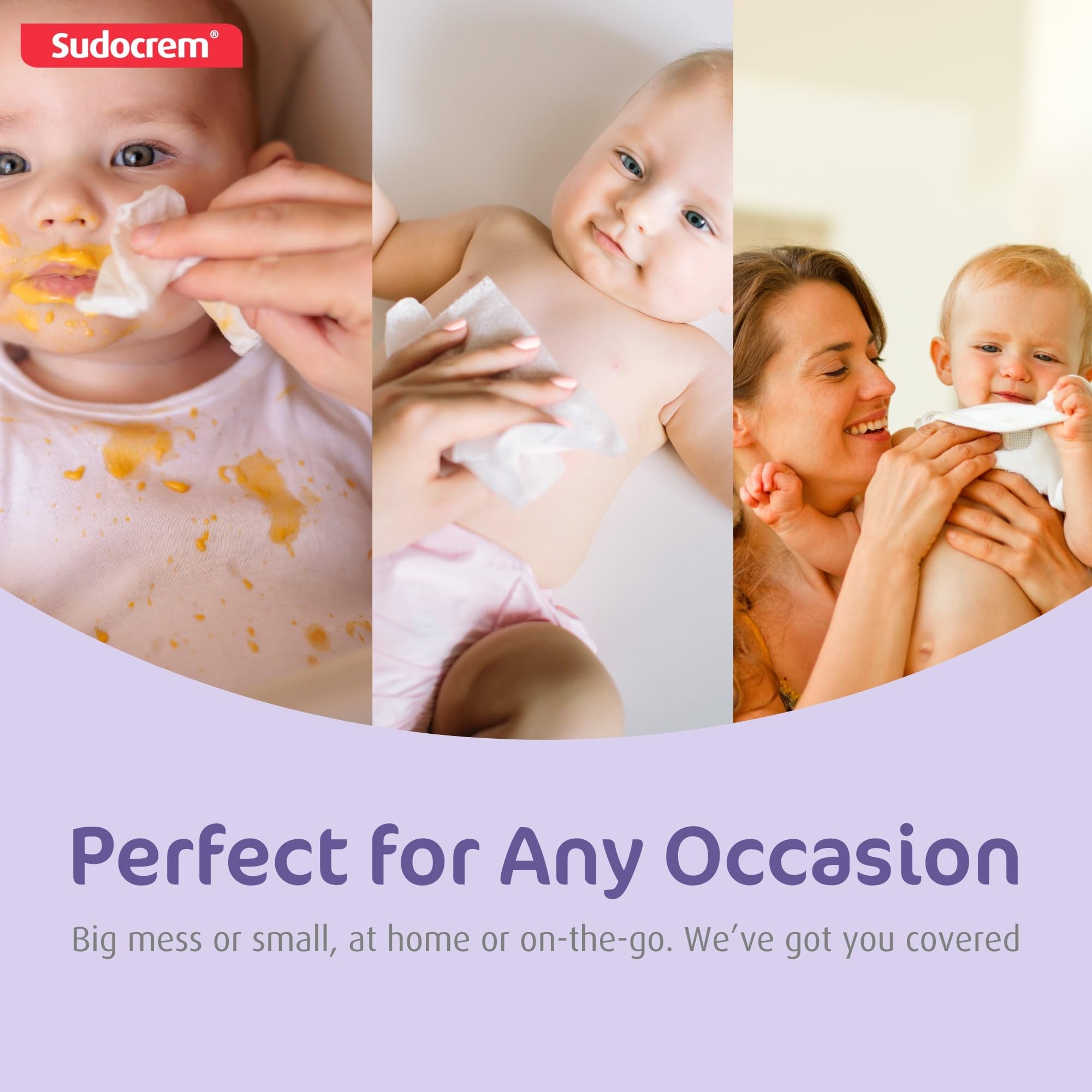 Sudocrem Pure Water Wipes 180 Count - Lavender Scent, Hypoallergenic, Plant-Based Baby Wipes, 99% Water - Extra Strong and Ultra Soft