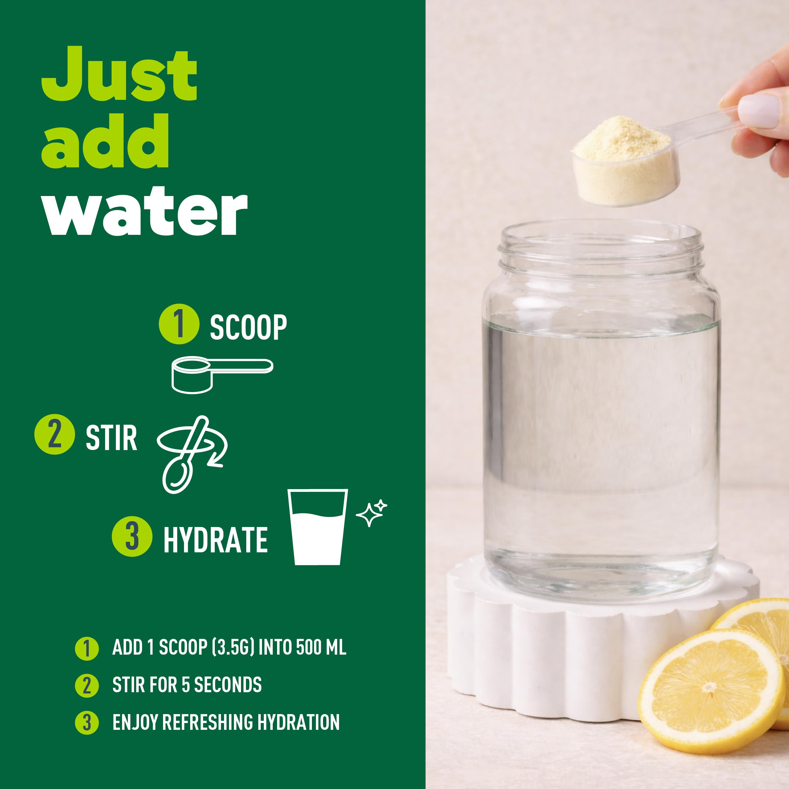 Organika Canadian-Made Electrolytes Powder with Vitamin C & Prebiotic Fibre - Sugar-Free Hydration Drink Mix - Classic Lemonade - 210 g - 60 servings