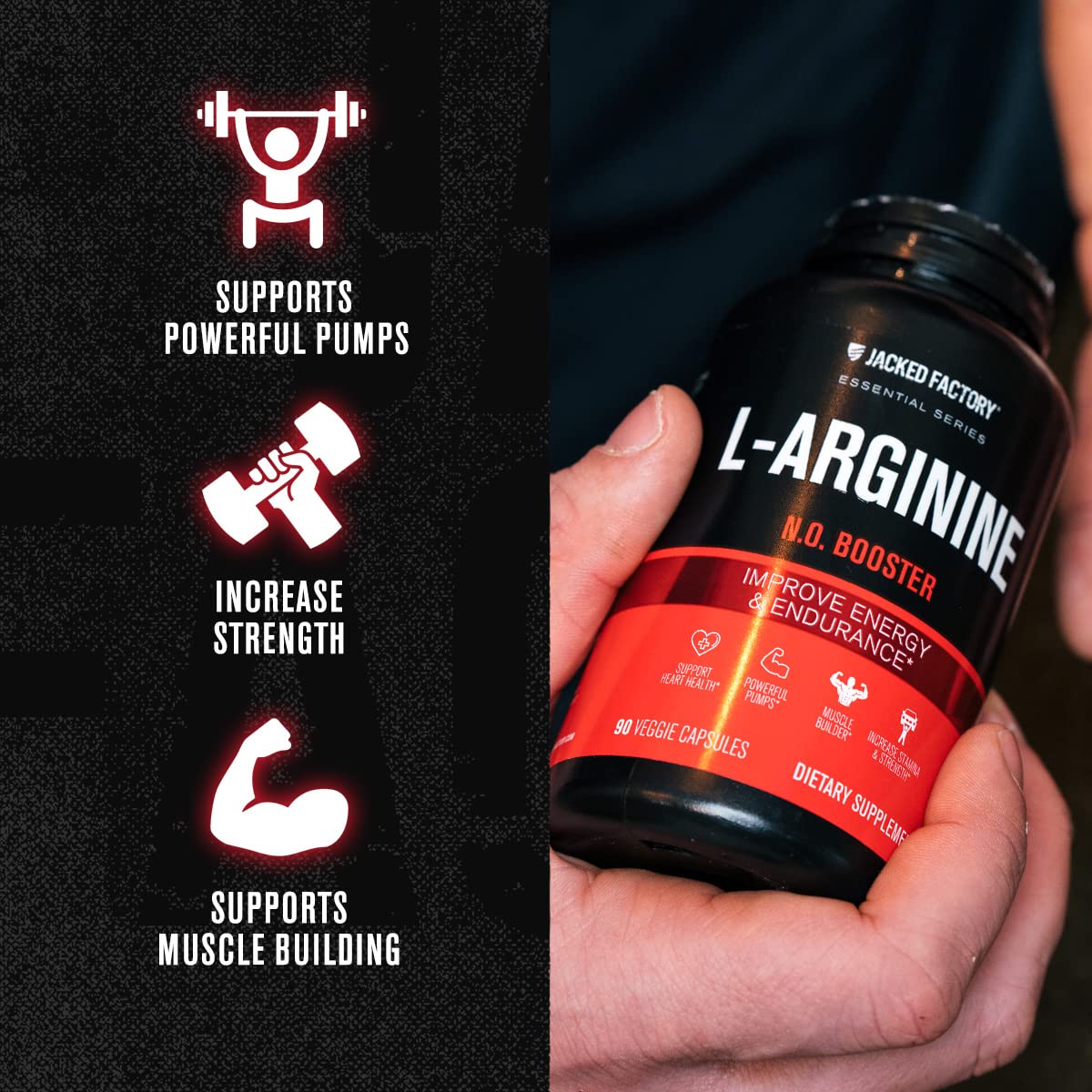 Jacked Factory L-Arginine Nitrosigine 1500mg - Patented Bonded Essentials L Arginine Silicate, Nitric Oxide Supplement for Muscle Growth, Pumps, Vascularity, and Energy - 90 Count