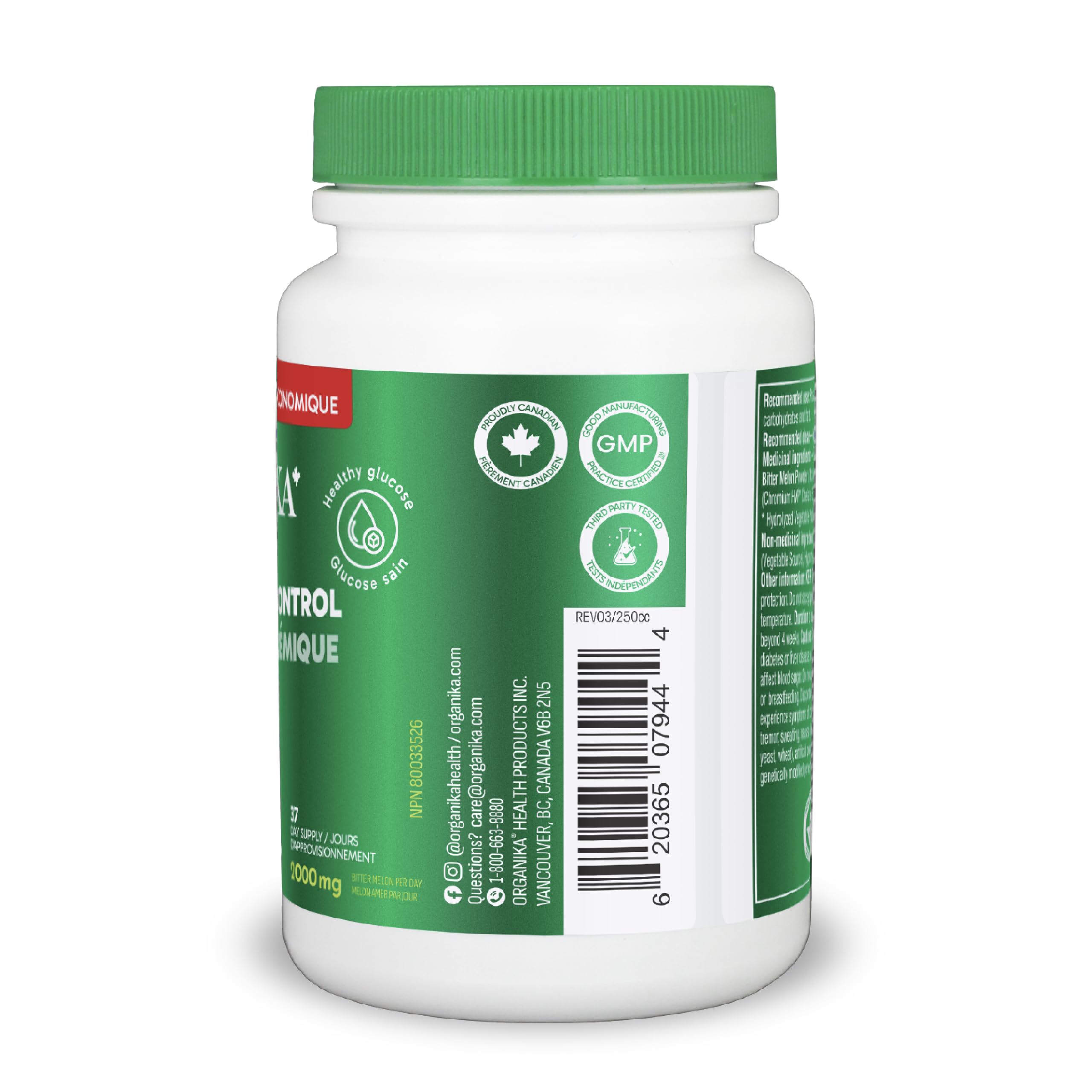Organika Canadian-Made Blood Sugar Control Bonus Size- Chromium and Bitter Melon, 150 vcaps Blood Sugar Control Bonus Size- Chromium and Bitter Melon, 150 vcaps