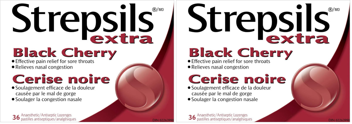 Strepsils Fast and Effective Relief for Sore Throat, Lozenges, Black Cherry, 36 count (Pack of 2)
