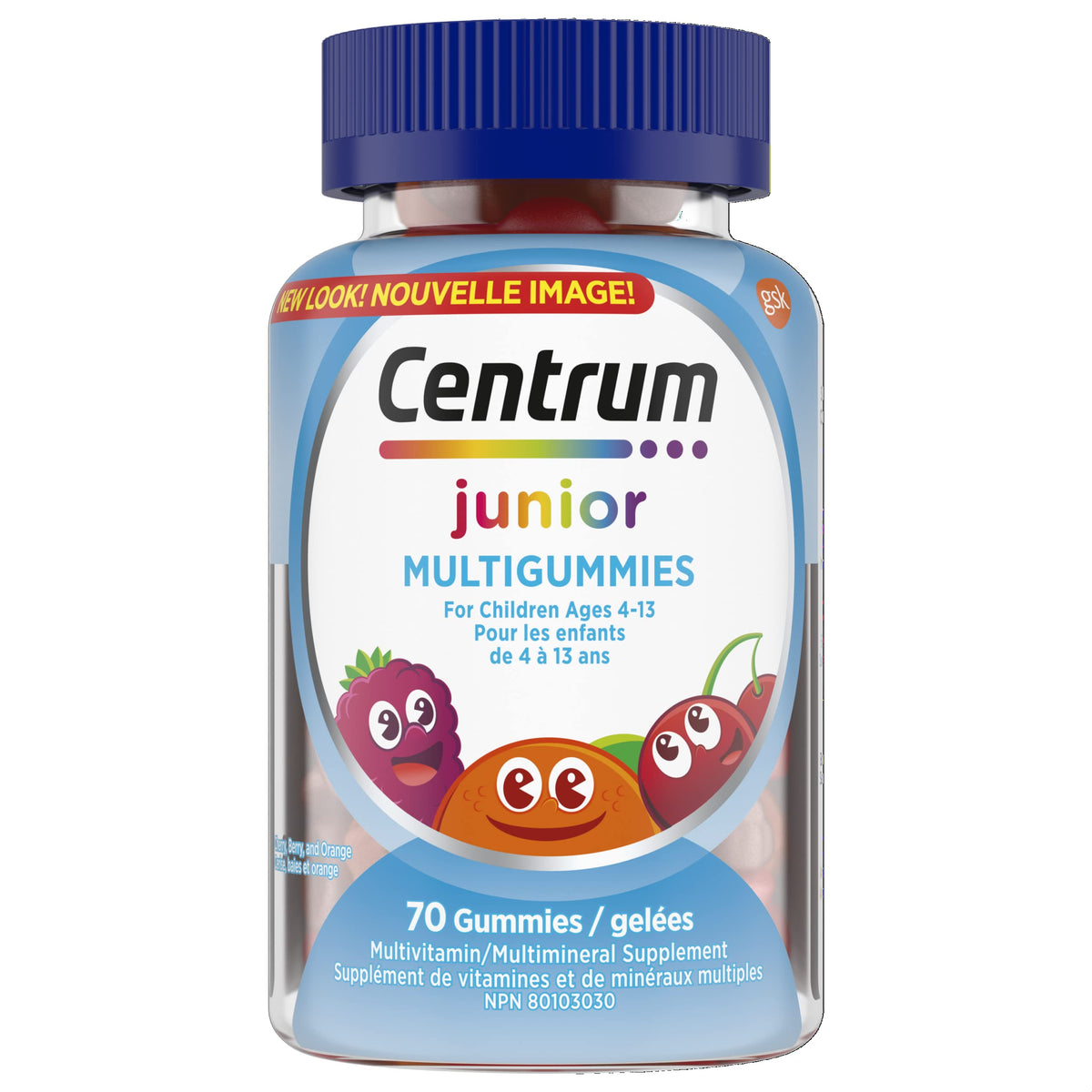 Centrum Junior Multigummies, Multivitamins, Gummies Kids Multivitamin, Gluten-Free, Orange, Cherry & Berry Flavours, Mineral Supplement, 70 Count (Packaging May Vary)