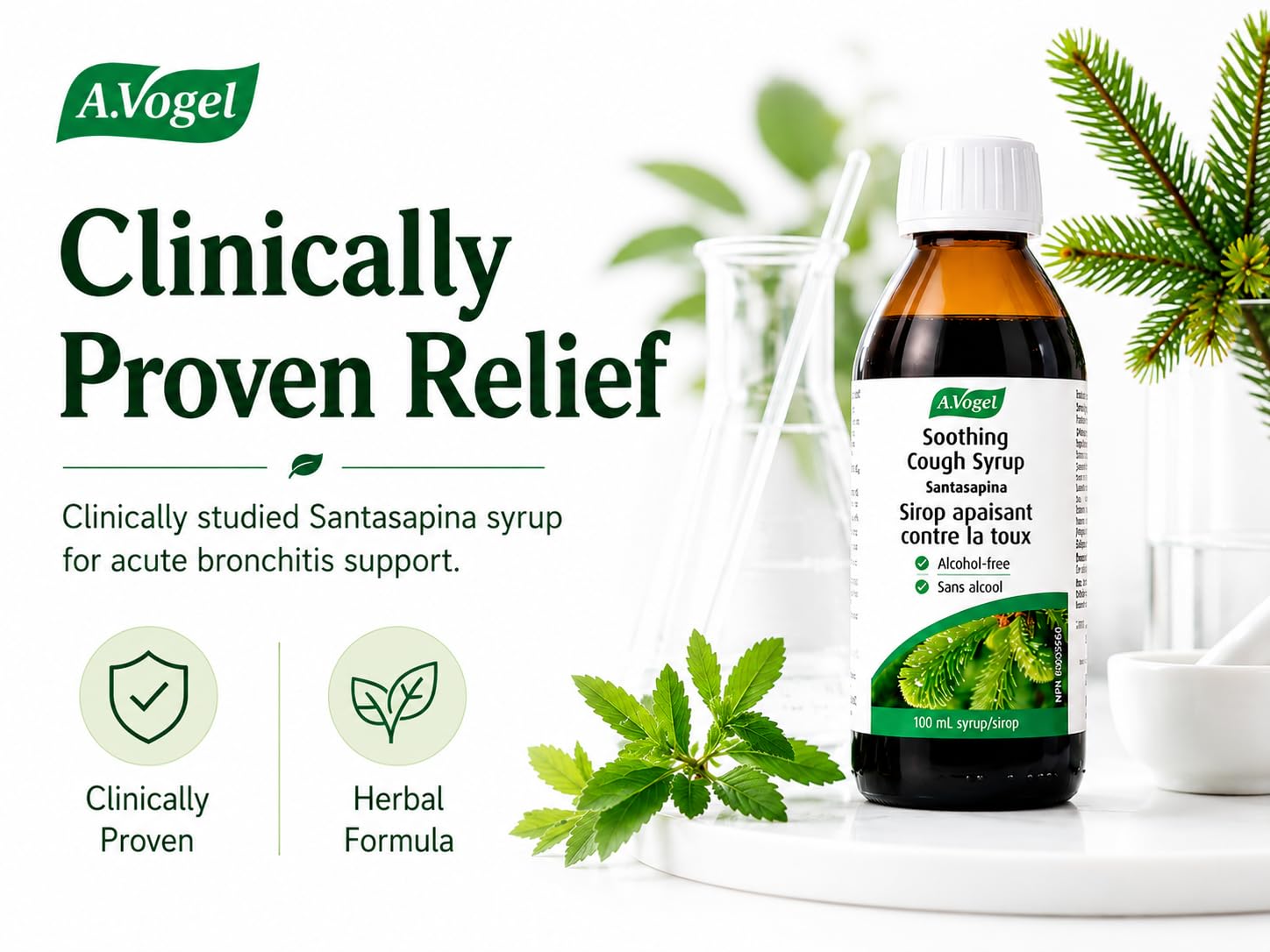 A.Vogel Santasapina Soothing Cough Syrup - Alcohol free - Treats Dry Coughs and Symptoms Associated With Mucus Secretion in the Respiratory Tract - 100 mL