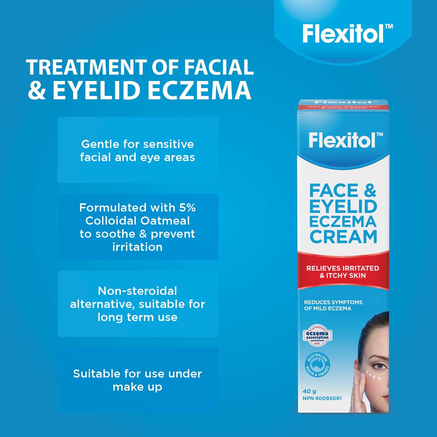 Flexitol Face & Eyelid Eczema Cream – Best Treatment, for Itchy Skin, Relief & Moisturisation (40g)