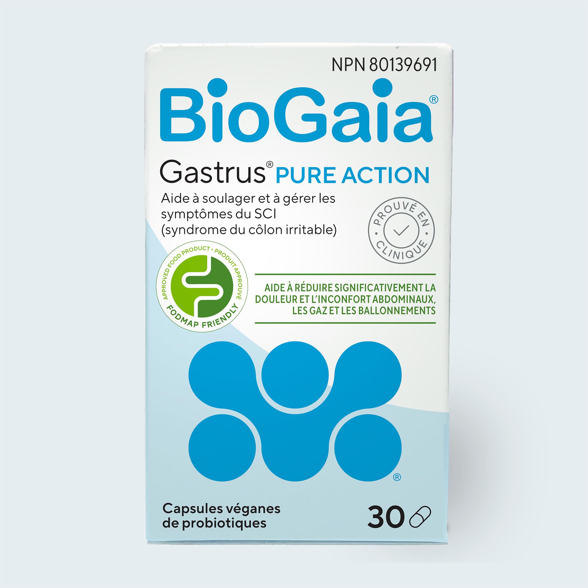 BioGaia Gastrus Pure Action | 30 capsules | For IBS, Gas, and Bloating | Helps reduce significantly abdominal pain & discomfort | FODMAP-friendly formula | Dairy and Gluten Free