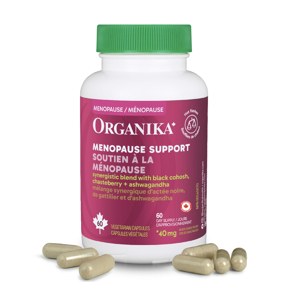 Organika Menopause Support Supplement for Women | Multi-Symptom Relief | Black Cohosh, Chasteberry & Ashwagandha | Hormone-Free | Proudly Canadian | 60 Vegetarian Capsules