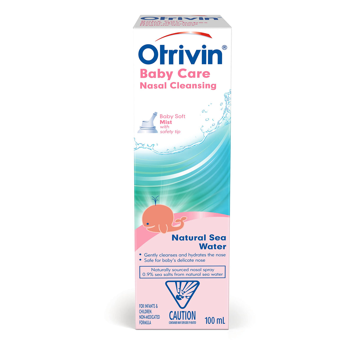 Otrivin Saline Nasal Spray, Baby Care Soft Mist Nasal Decongestant, Natural Sea Water, 100 mL