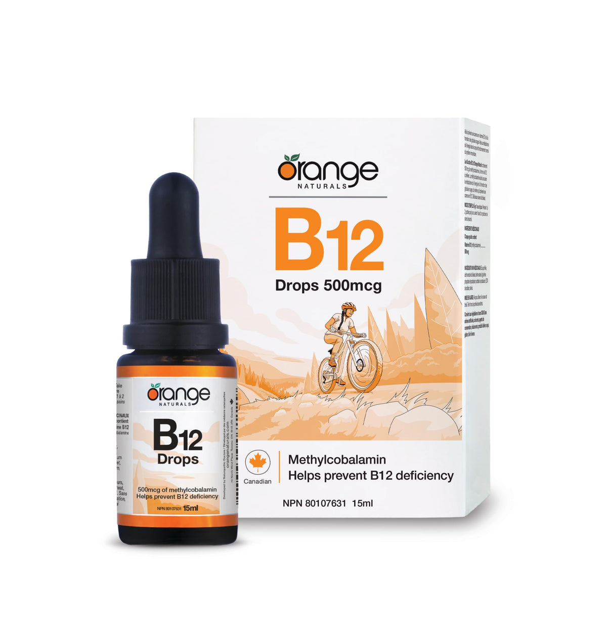 Orange Naturals Vitamin B-12 Liquid Drops, 15 ml, 300-Day Supply, Methylcobalamin 500mcg – Tasty Blueberry Flavor, Promotes Daily Vitality and Wellness – Vegan, Non-GMO, Made in Canada, Easy-to-Use