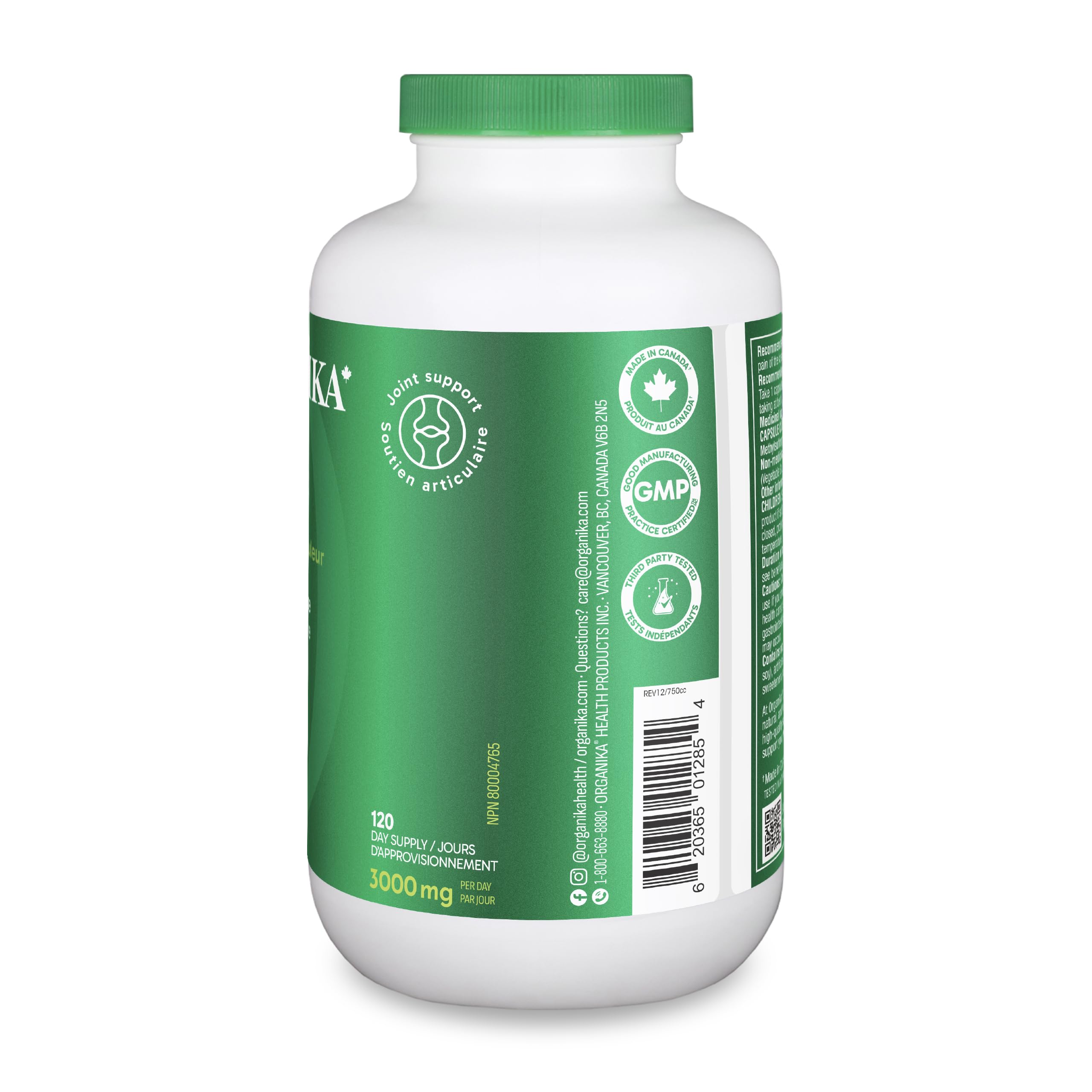 Organika MSM - Joint Support and Inflammation Relief Supplement | Supports Healthier Joints, Bones and Cartilage | Stronger Hair, Skin and Nails | Potent Antioxidant | 1,000mg of MSM - 360 vcaps