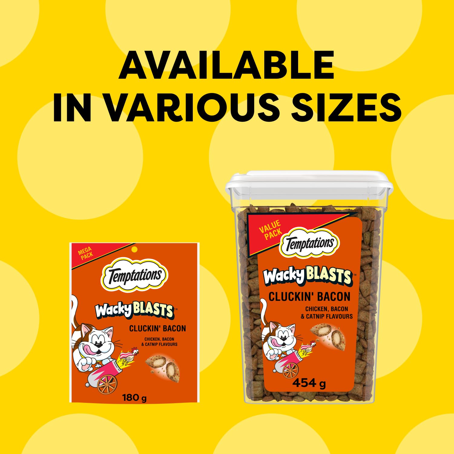 Temptations Wacky Blasts Cat Treats, Cluckin’ Bacon Flavour, 454g Tub (Pack of 2)