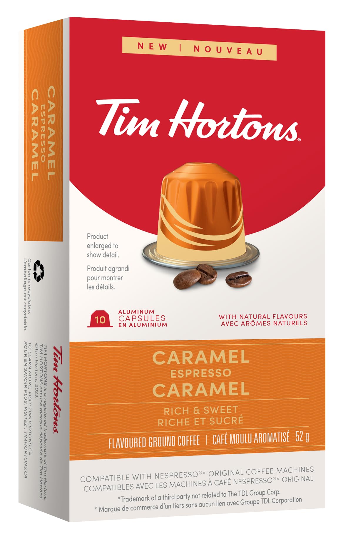 Tim Hortons Caramel Espresso Capsules, Nespresso Original Line Compatible Capsules, 10 Count (Pack of 2)
