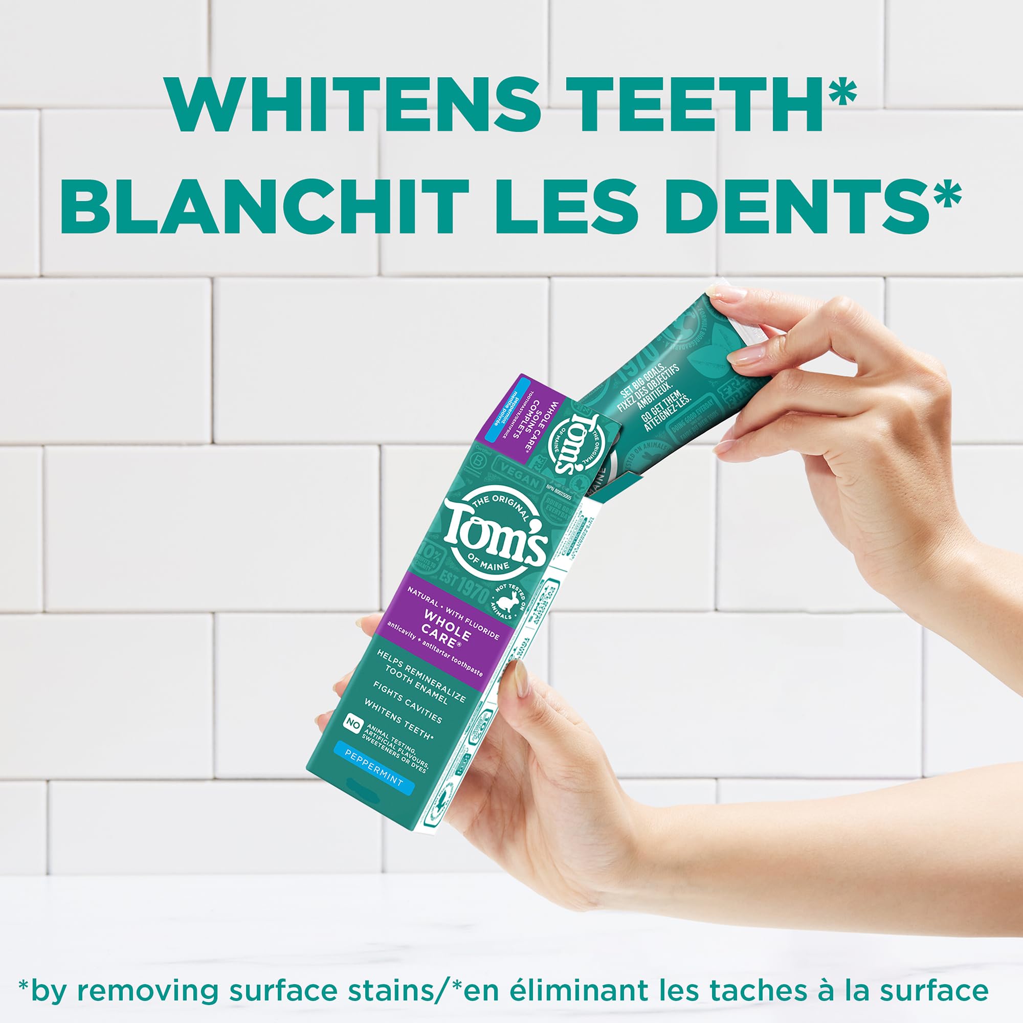 Tom's of Maine Whole Care Fluoride Natural Toothpaste, Peppermint, 85 mL