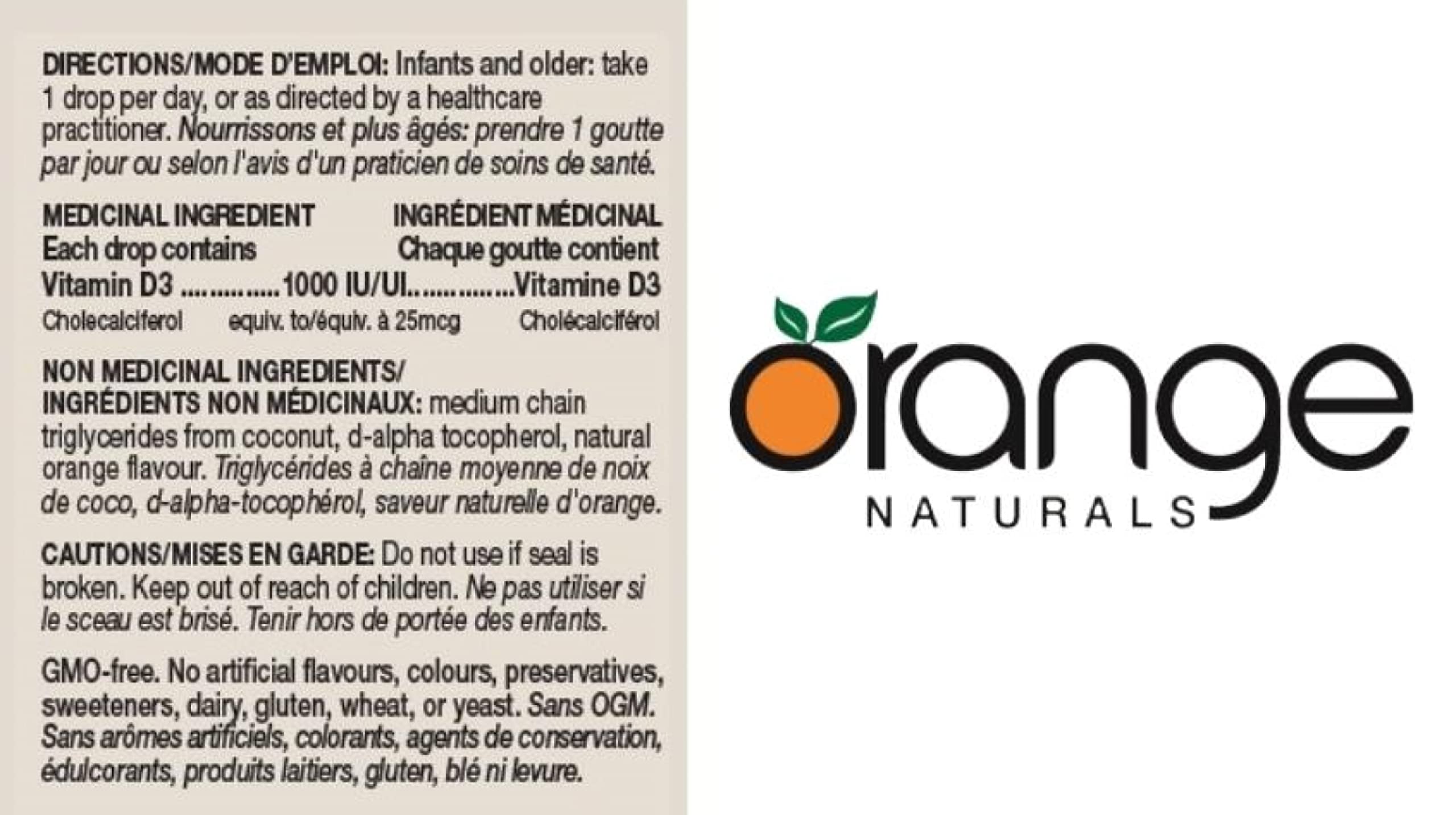 Orange Naturals Vitamin D3 Drops 1000IU 15ml, Natural Orange Flavour with MCT Base, 450 Servings, Daily Vitamin D Supplement for Strong Bone, Healthy Teeth & Active Living, Easy-to-Take Liquid Formula