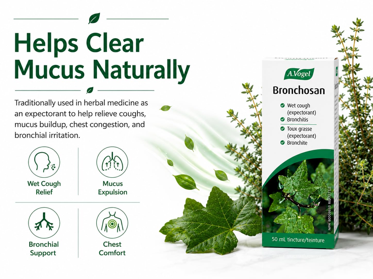 A.Vogel Bronchosan Natural Herbal Cough Syrup with Ivy Leaf for Chest Congestion & Mucus Relief – Soothes Productive Coughs – Sugar-Free, Non-Drowsy Formula – 50mL