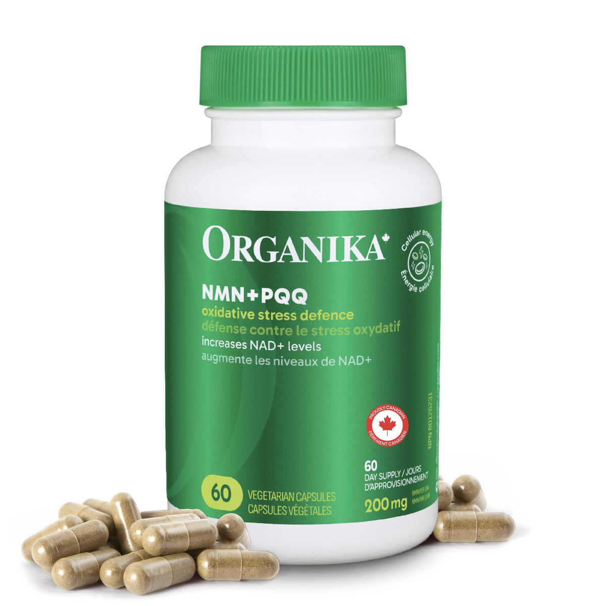 Organika Canadian-Made NMN + PQQ- Anti-Aging Support Supplement, Cellular Revitalization, Energy Metabolism, Cognitive Function- 60vcaps