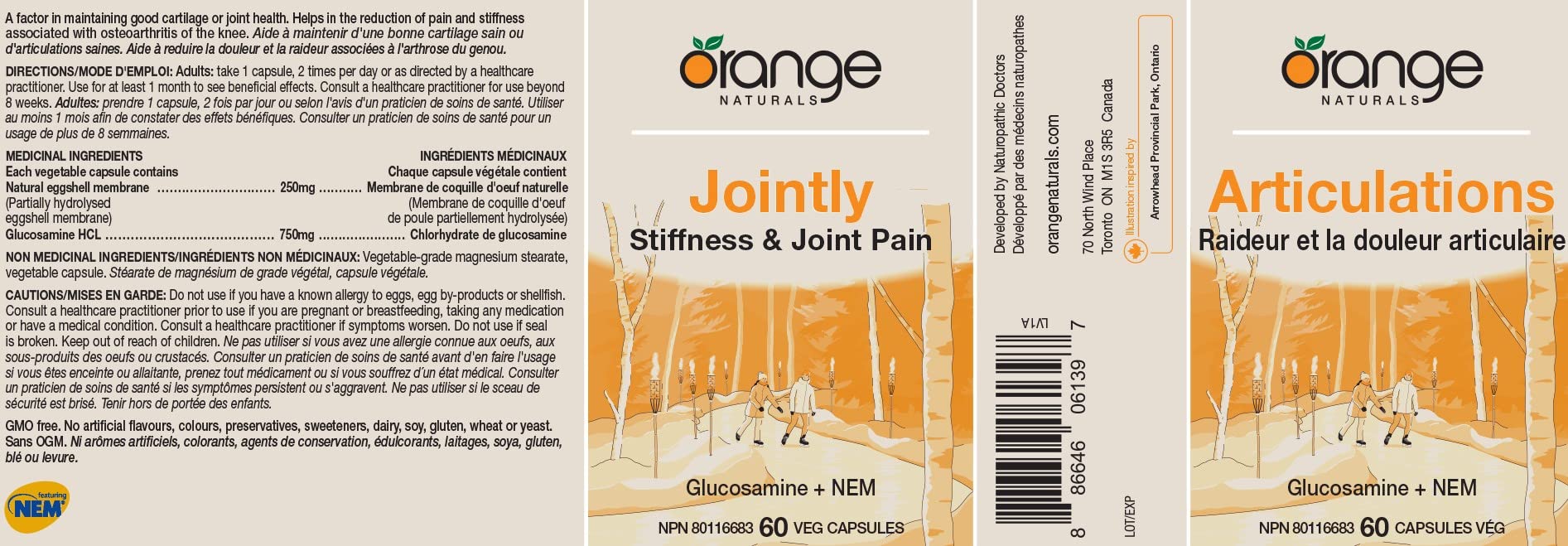 Orange Naturals - Glucosamine + NEM, 60 Caps 30-Day Supply - Joint Support Supplement with Natural Egg Membrane - Supports Flexibility & Mobility - Glucosamine & NEM Formula for Knee & Joint Stiffness