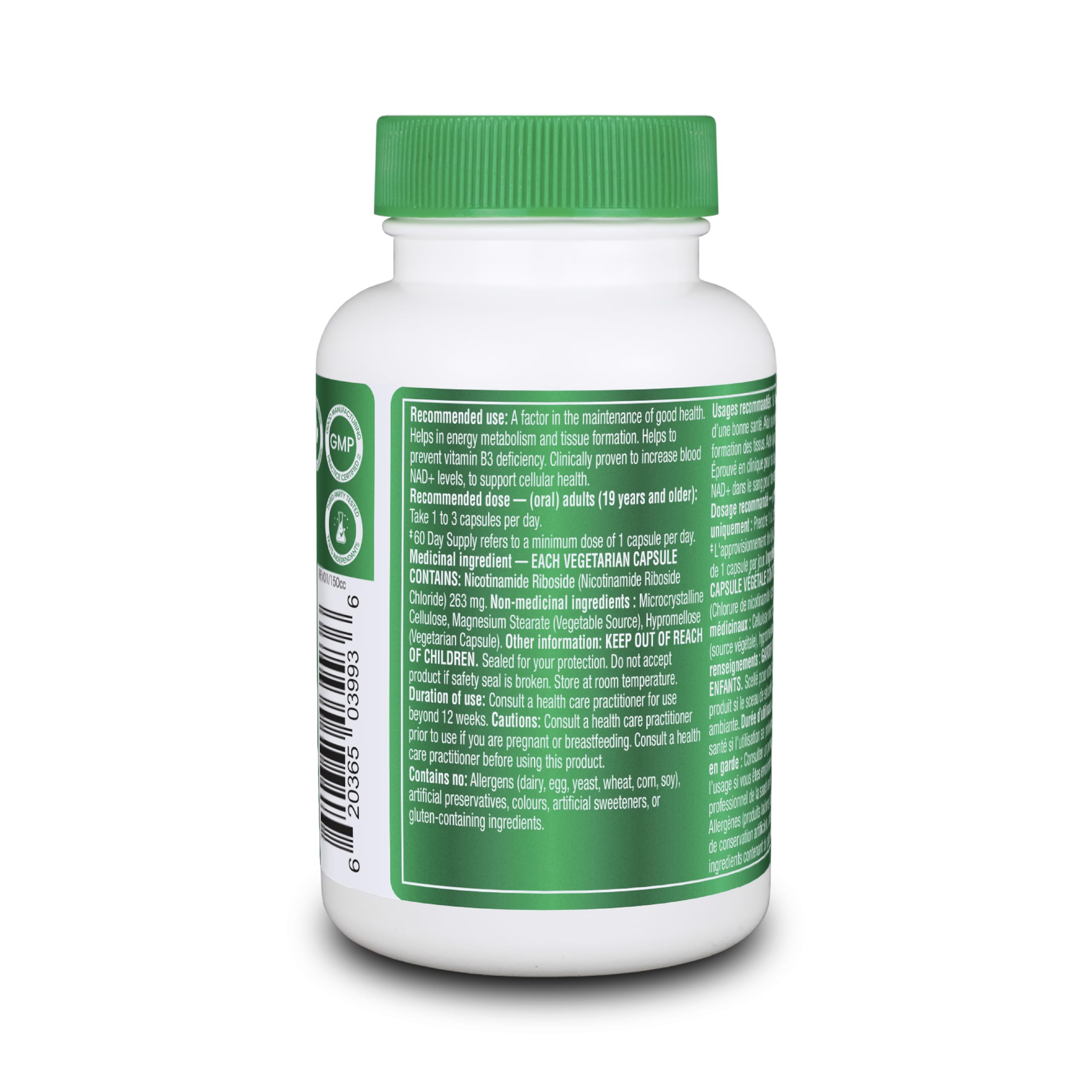 Organika Canadian-Made NAD+ Booster - NRC - for Energy Metabolism, Healthy Aging, Vitamin B3, and Cellular Health - 60vcaps, 60 Day Supply