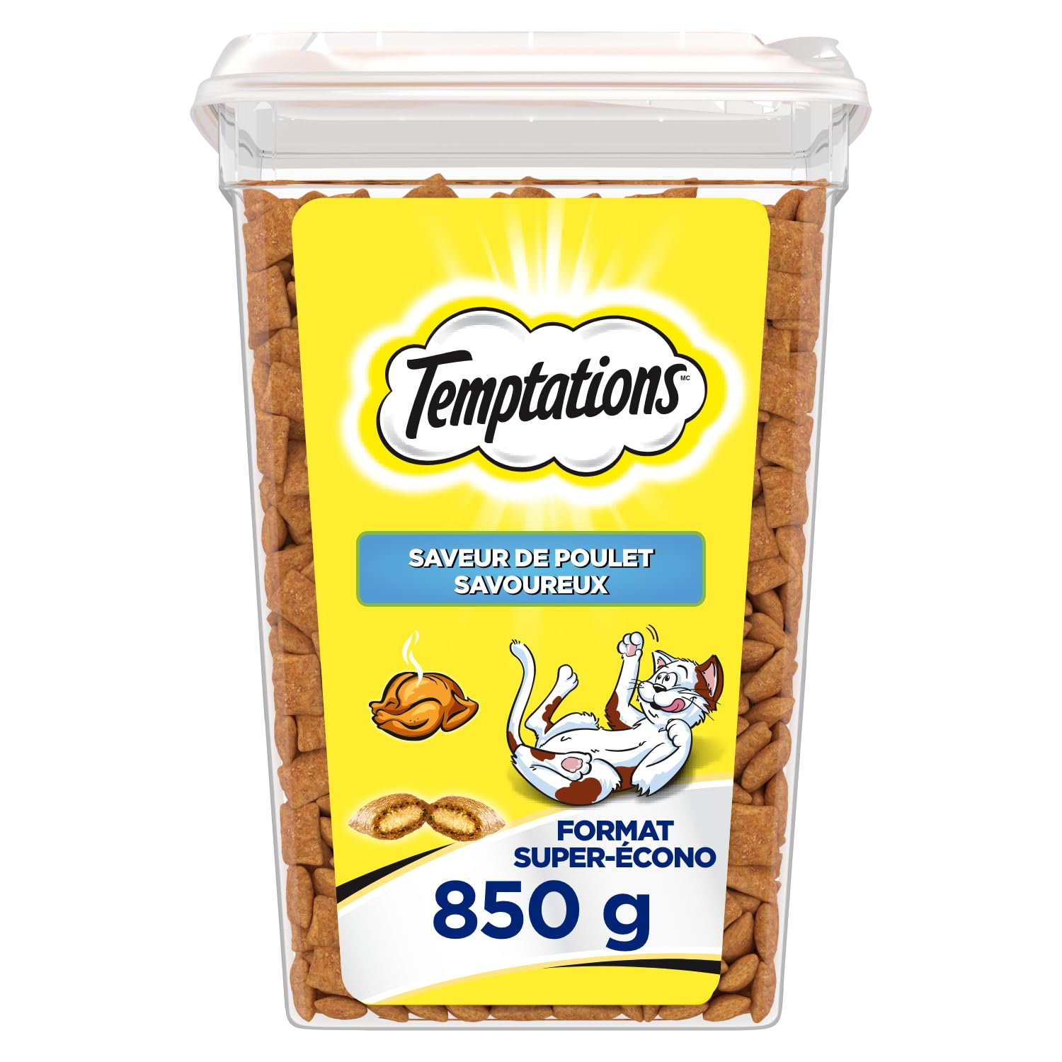 TEMPTATIONS Adult Cat Treats Tasty Chicken Flavour, 850g Tub (Pack of 2)