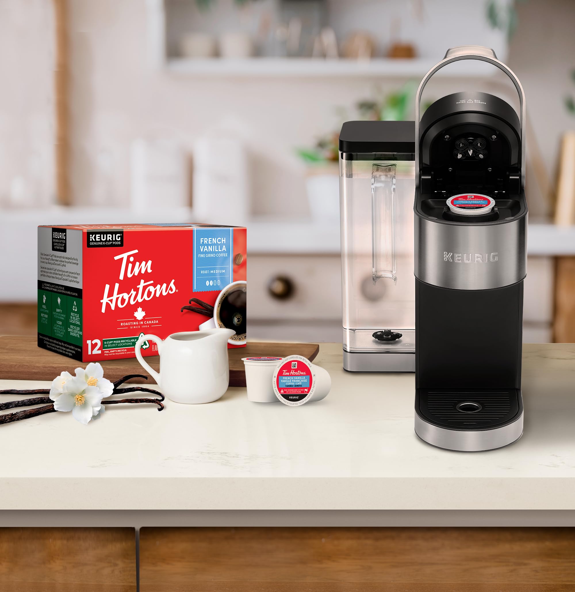 Tim Hortons French Vanilla Flavoured Coffee, RSingle Serve Keurig K-Cup Pods, Medium Roast, 12 Count (Pack of 2)
