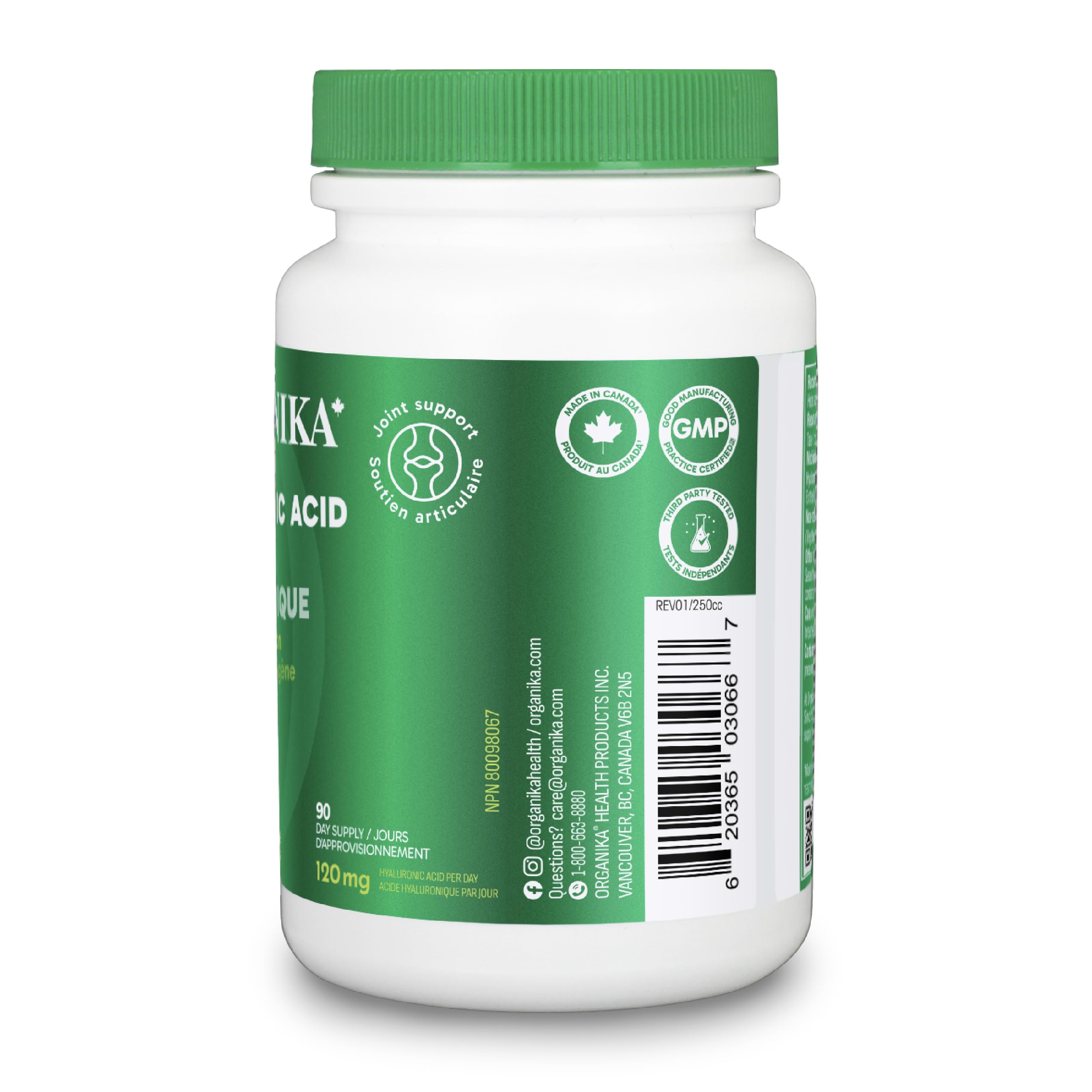 Organika Canadian-Made Hyaluronic Acid With Vitamin C 90 Vcaps