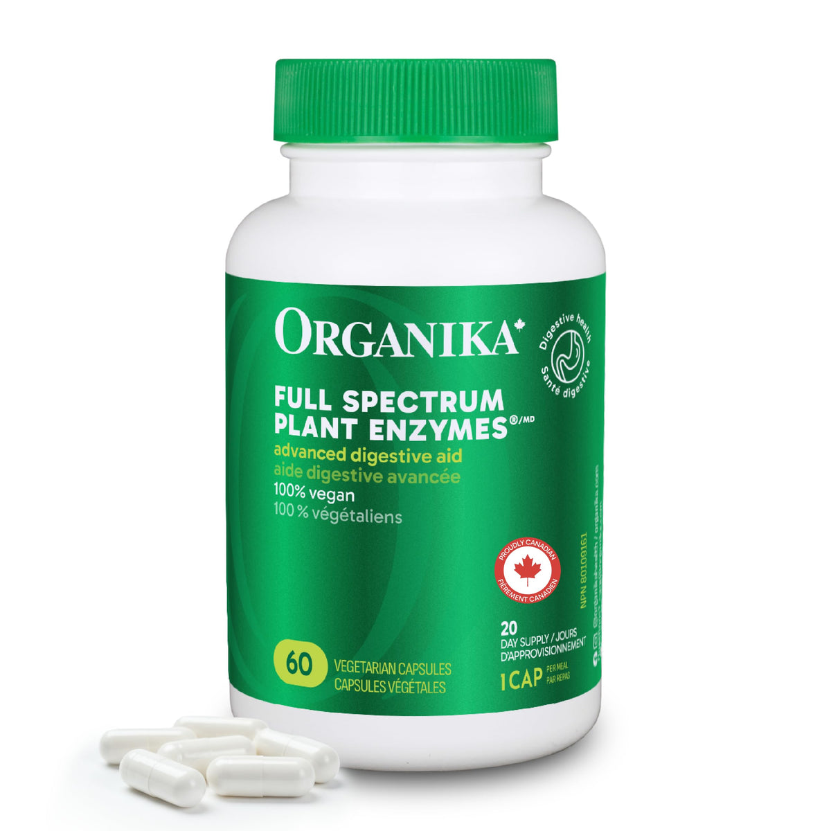 Organika Full Spectrum Plant Enzymes- Helps Break Down Carbs, Fat, Protein, Dairy- 60 vcaps