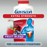 Gaviscon Extra Strength Tablets - 120 Count - Chewable Foaming Antacid Tablets for Day and Night Heartburn Relief, Acid Reflux and GERD Relief, Fruit Blend - Free of Aluminum, Lactose and Gluten