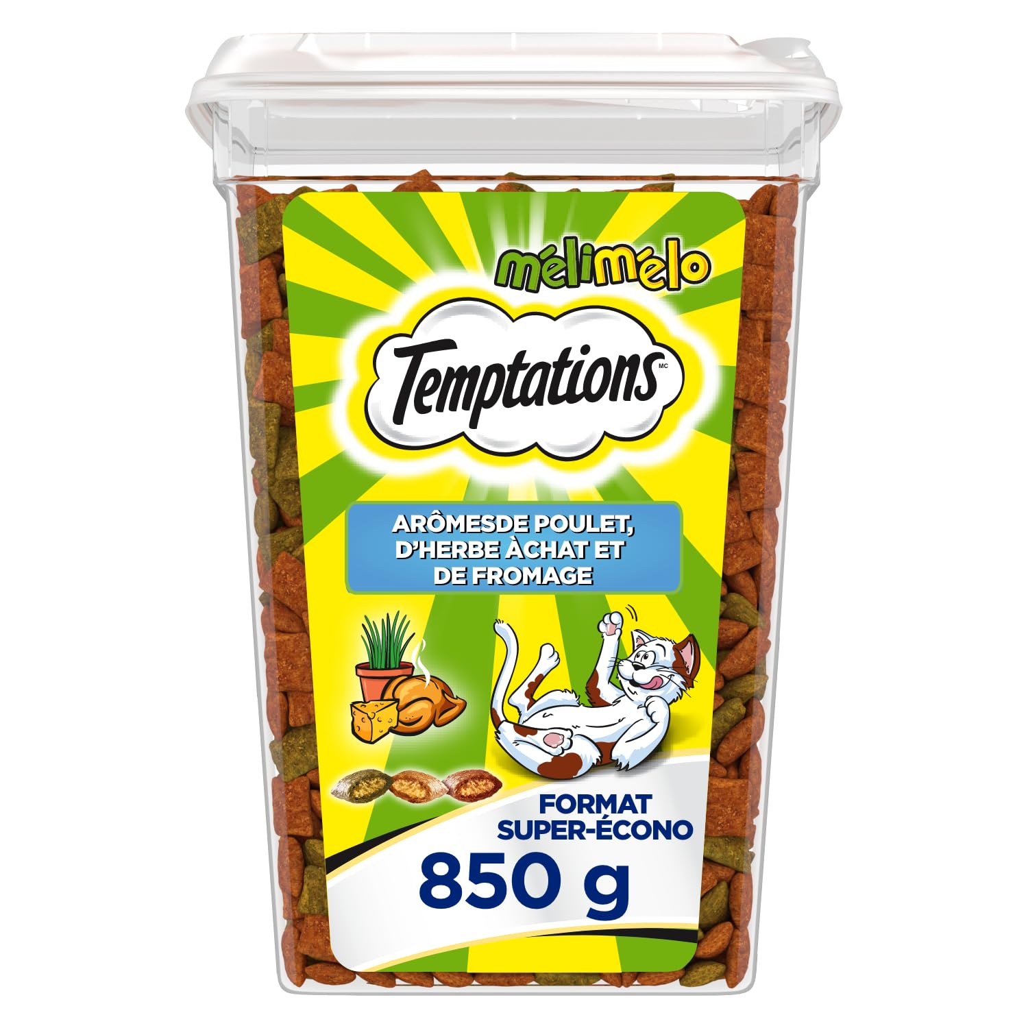 TEMPTATIONS Mix-Ups Adult Cat Treats Chicken, Catnip & Cheese Flavour, 850g Tub (Pack of 2)