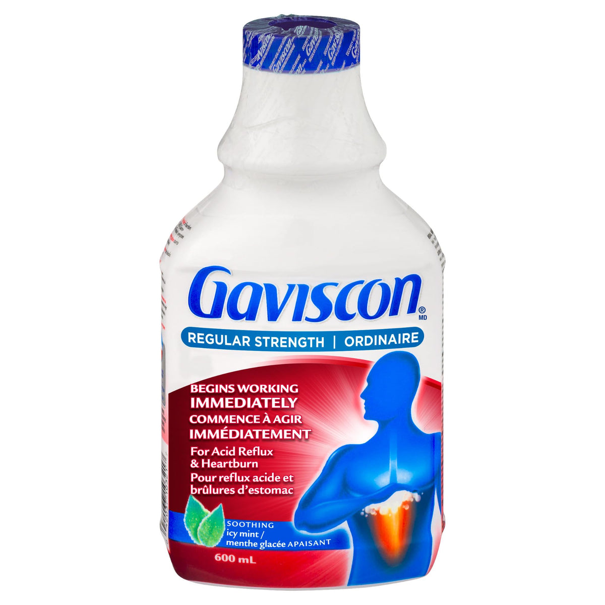 Gaviscon Regular Strength Liquid Soothing Icy Mint, Long-lasting Acid Reflux and Heartburn Relief, 600 ml