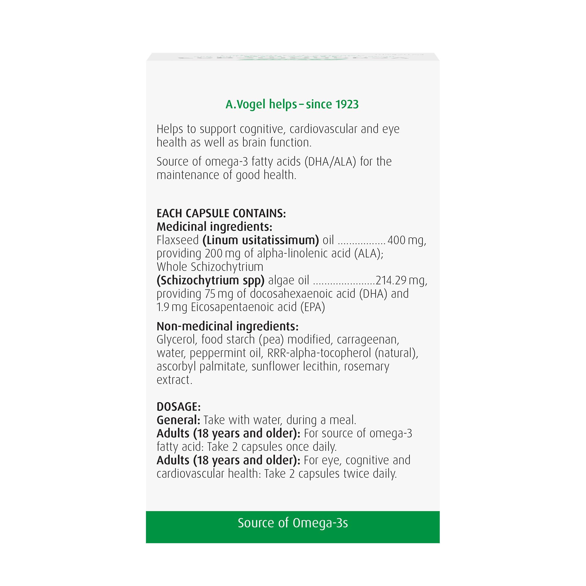 A.Vogel Vegan Omega 3- No Fishy Aftertaste - Sugar, Gluten and Lactose Free - 60 Vegan Capsules