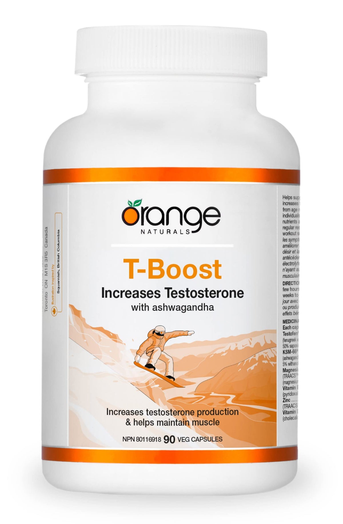 Orange Naturals T-Boost, 90 Veg Capsules, 30-Day Supply, Testosterone Support for Men with Ashwagandha, Helps Maintain Vitality, Strength & Stamina, Supports Performance & Energy, No Dairy or Gluten