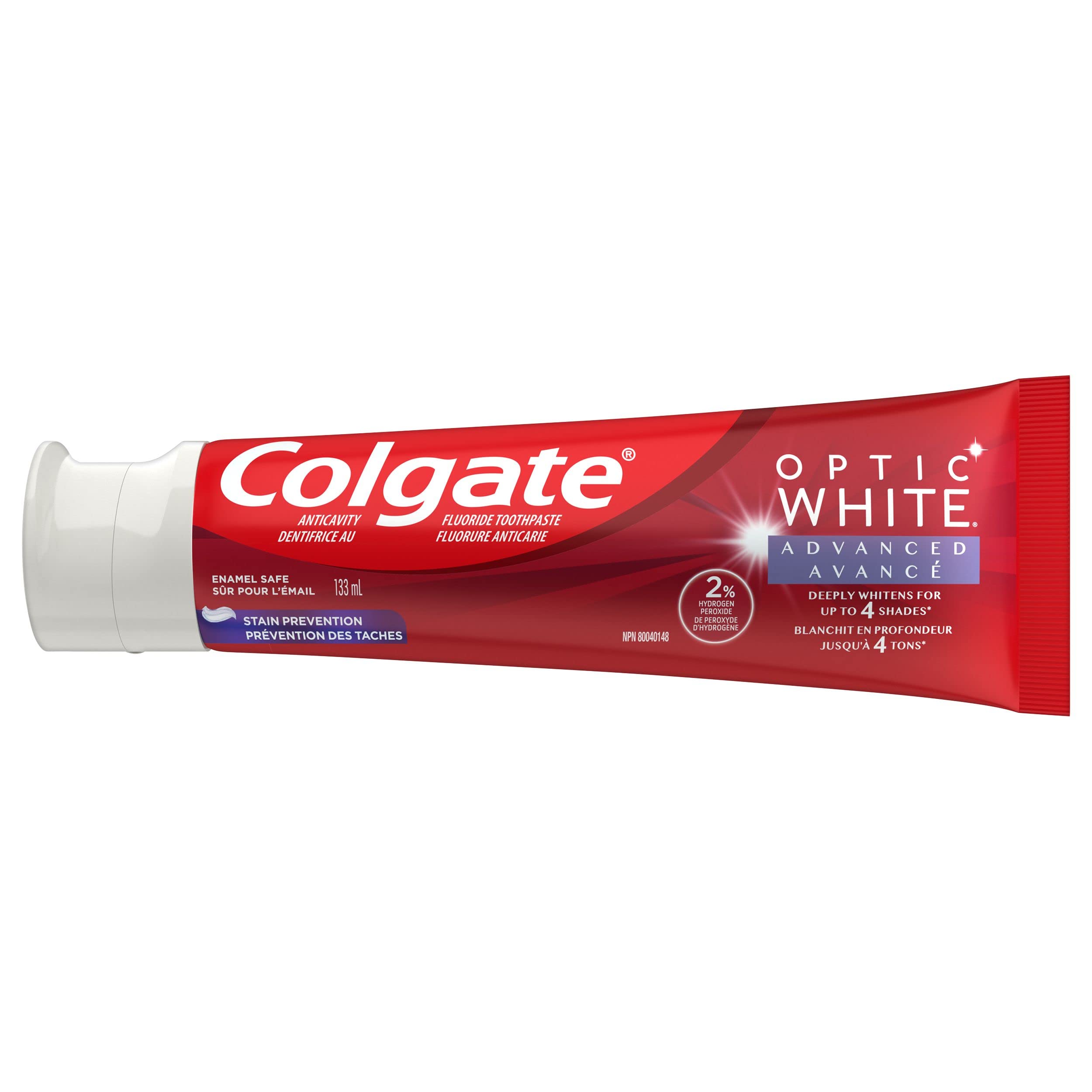 Colgate Optic White Advanced Teeth Whitening Toothpaste, Stain Prevention, 133 ml (Pack of 2)