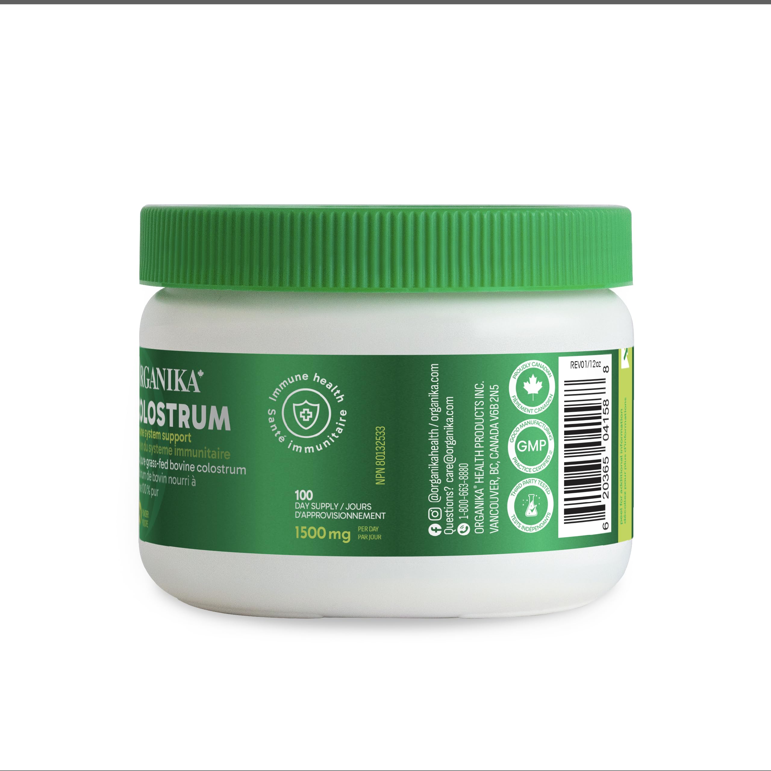 Organika Canadian-Made Colostrum (Bovine)- Immune Support, Grass-Fed- 150g