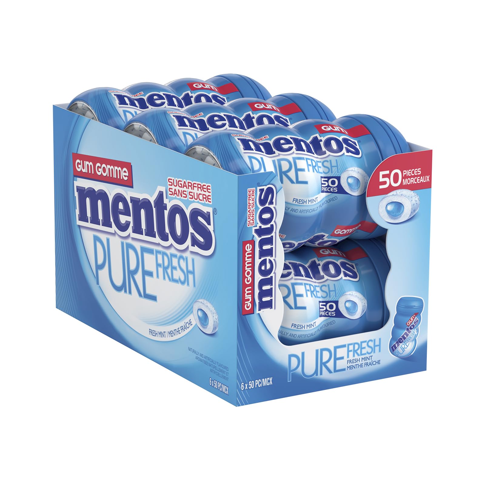 Mentos Pure Fresh, Fresh Mint Sugar-free Gum - Pack of 12 Bottles (300 Pieces)