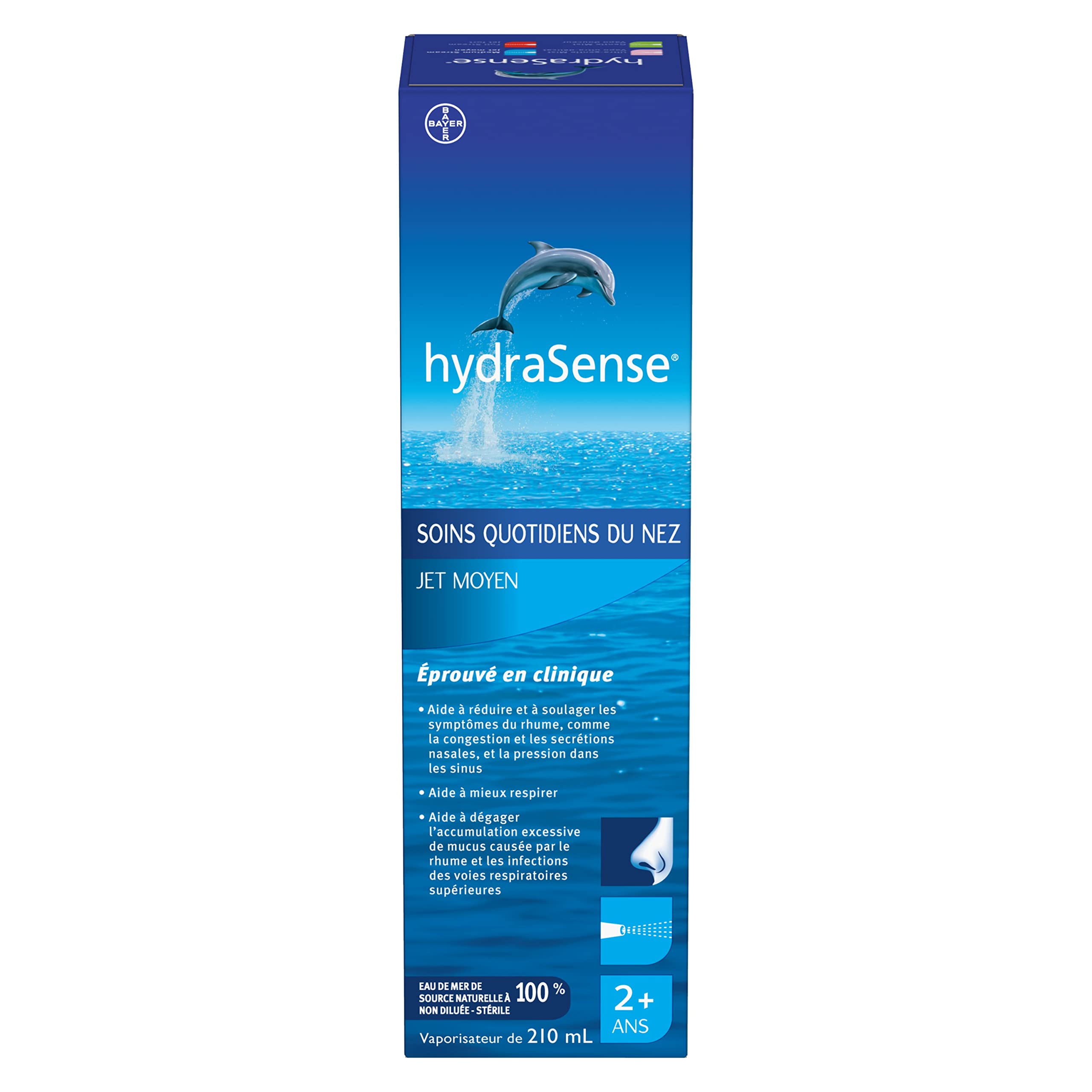 HydraSense Medium Stream Nasal Spray, Daily Nasal Care, 100% Natural Source Seawater, Preservative-Free, 210 mL