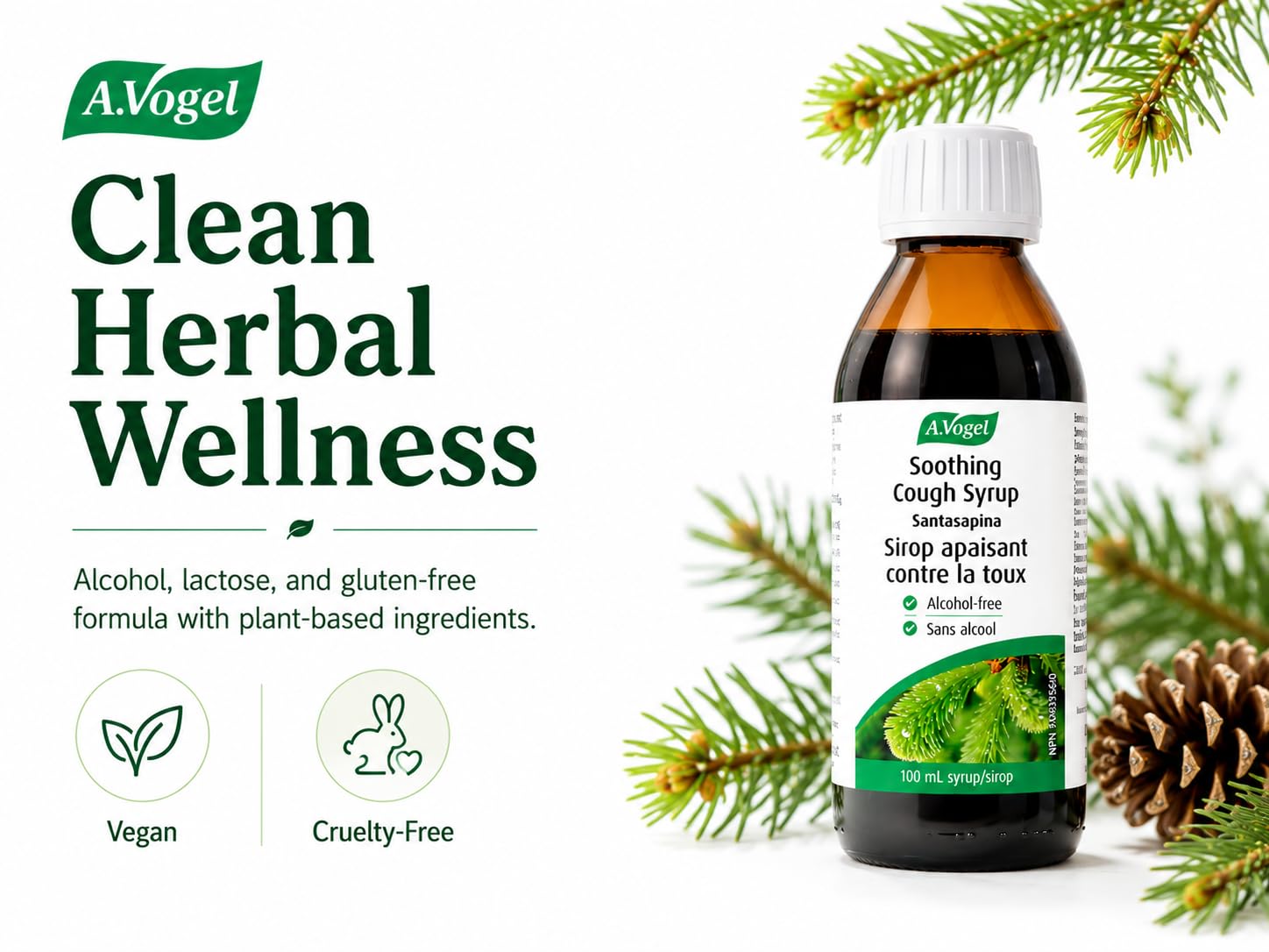 A.Vogel Santasapina Soothing Cough Syrup - Alcohol free - Treats Dry Coughs and Symptoms Associated With Mucus Secretion in the Respiratory Tract - 100 mL