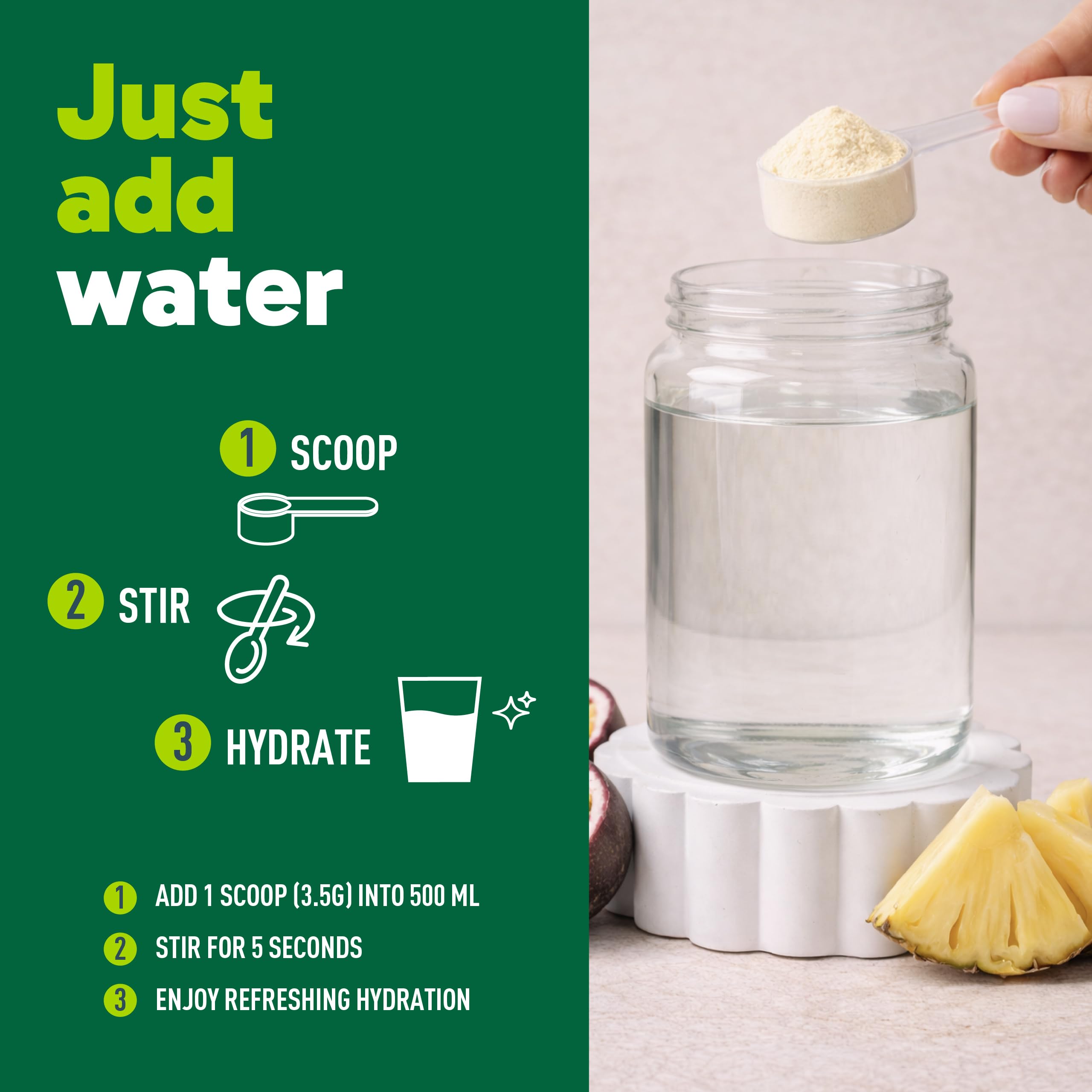 Organika Canadian-Made Electrolytes Powder with Vitamin C & Prebiotic Fibre - Sugar-Free Hydration Drink Mix - Pineapple PassionFruit - 210 g - 60 servings