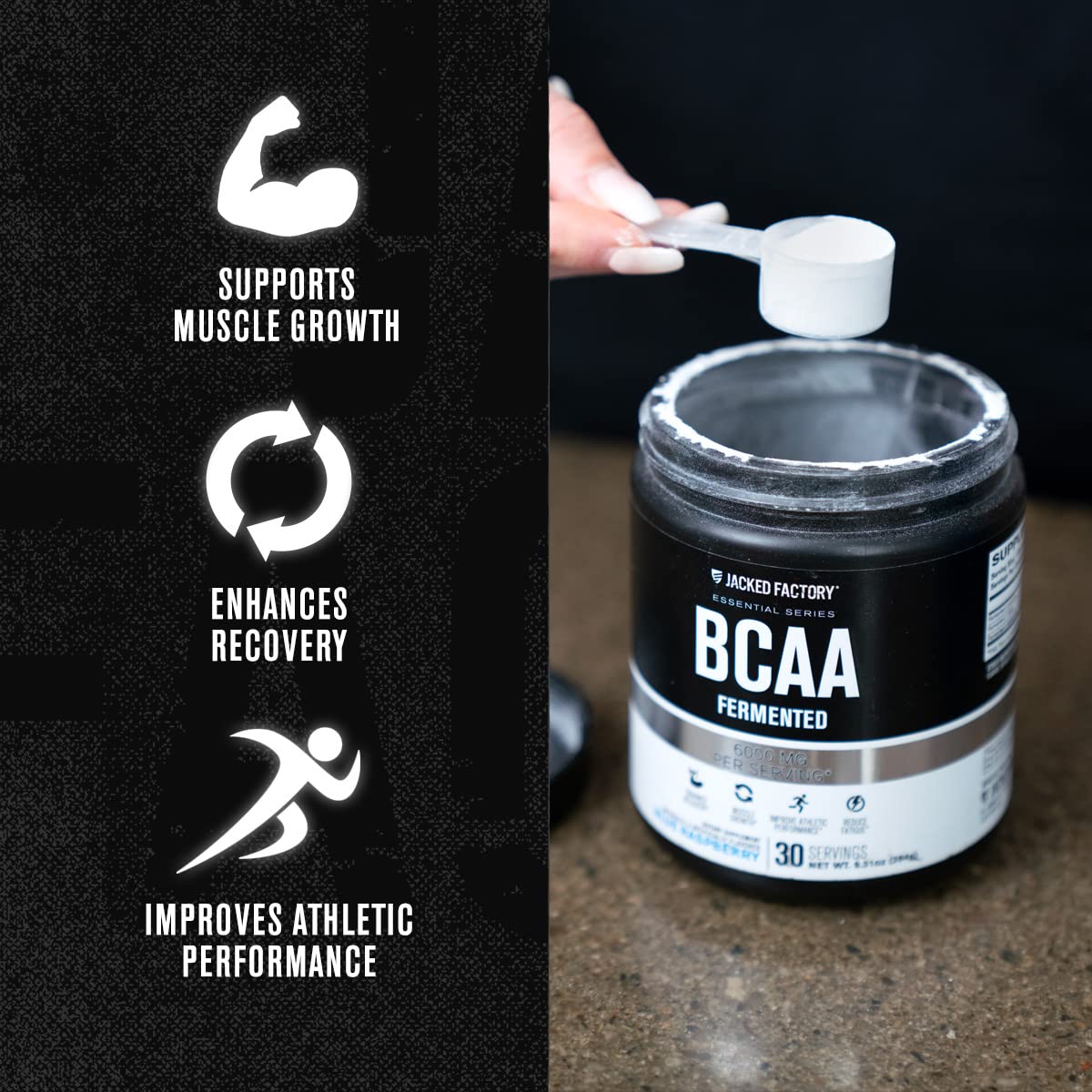 BCAA Powder (Fermented) - 6g Branched Chain Amino Acids Supplement for Enhanced Recovery, Reduced Fatigue, Increased Strength, and Muscle Growth - 30 Servings, Fruit Punch