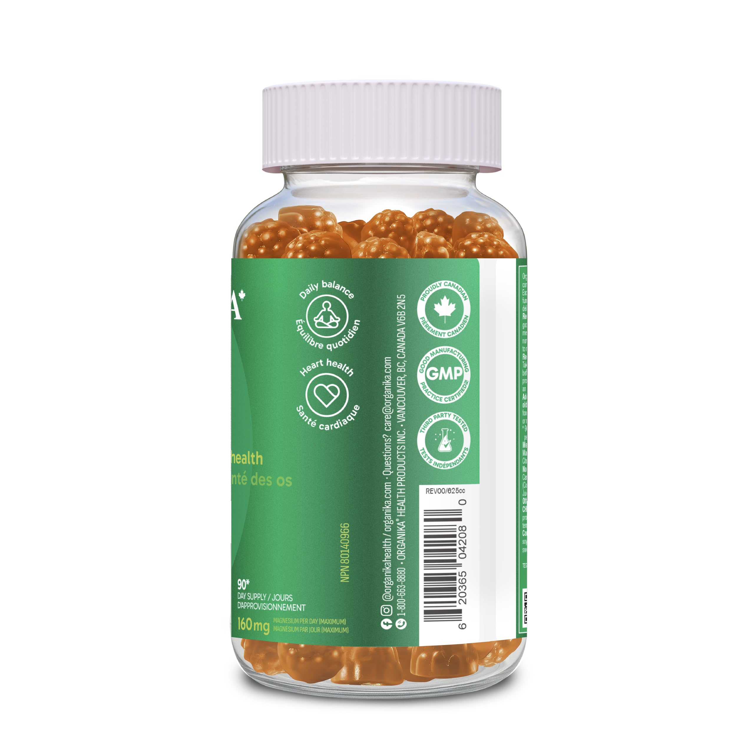 Organika Magnesium Gummies with Zinc & Calcium – Muscle Function, Bone & Heart Health Support, Stress & Energy Metabolism – Easy to Chew, Natural Orange Flavour - 90 gummies
