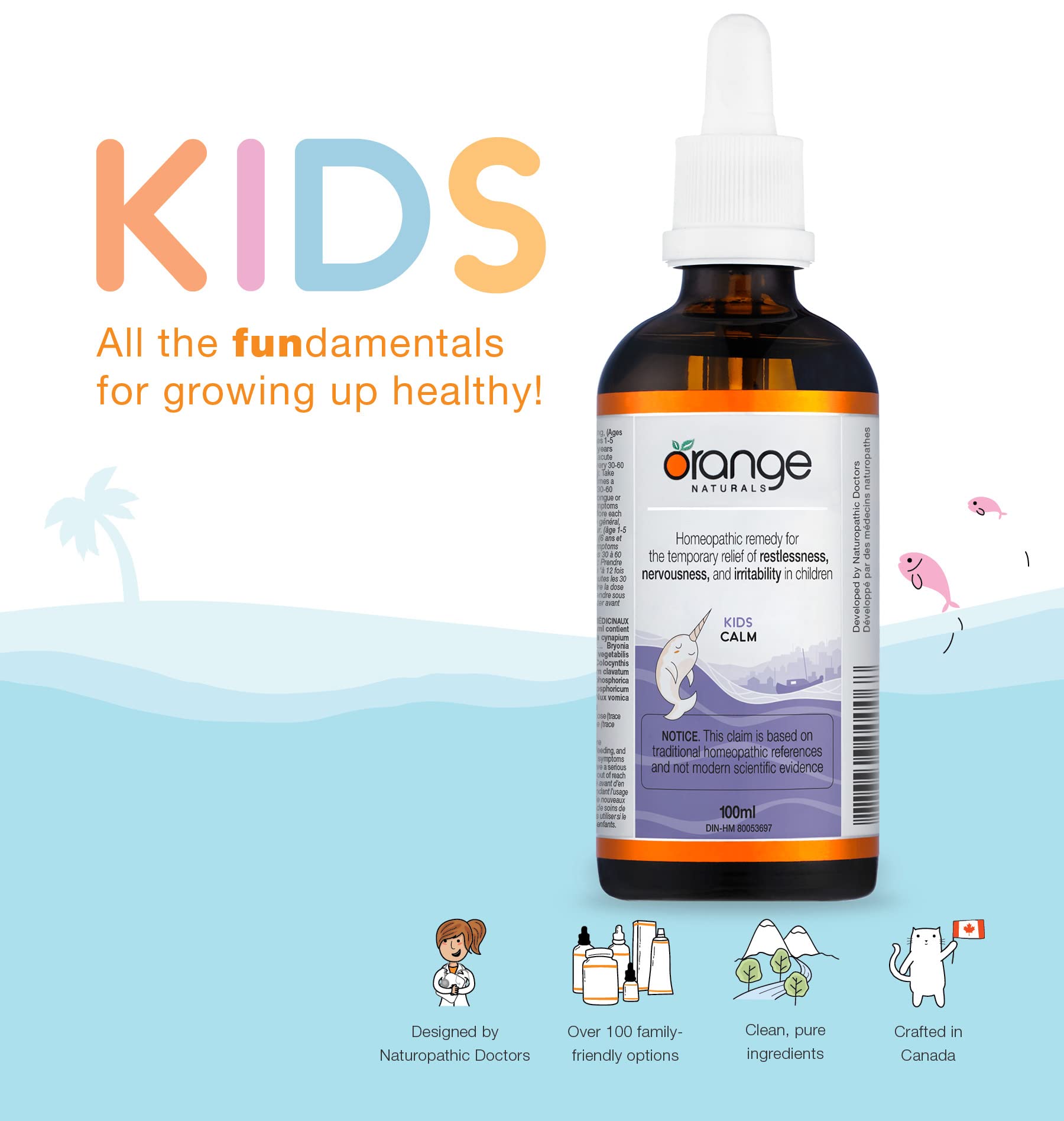 ORANGE NATURALS Calm for Kids 100ml - Gentle Homeopathic Remedy for Children's Restlessness & Mild Sleep Issues - Non-Drowsy Formula, Soothes Irritability & Supports Calm Behavior