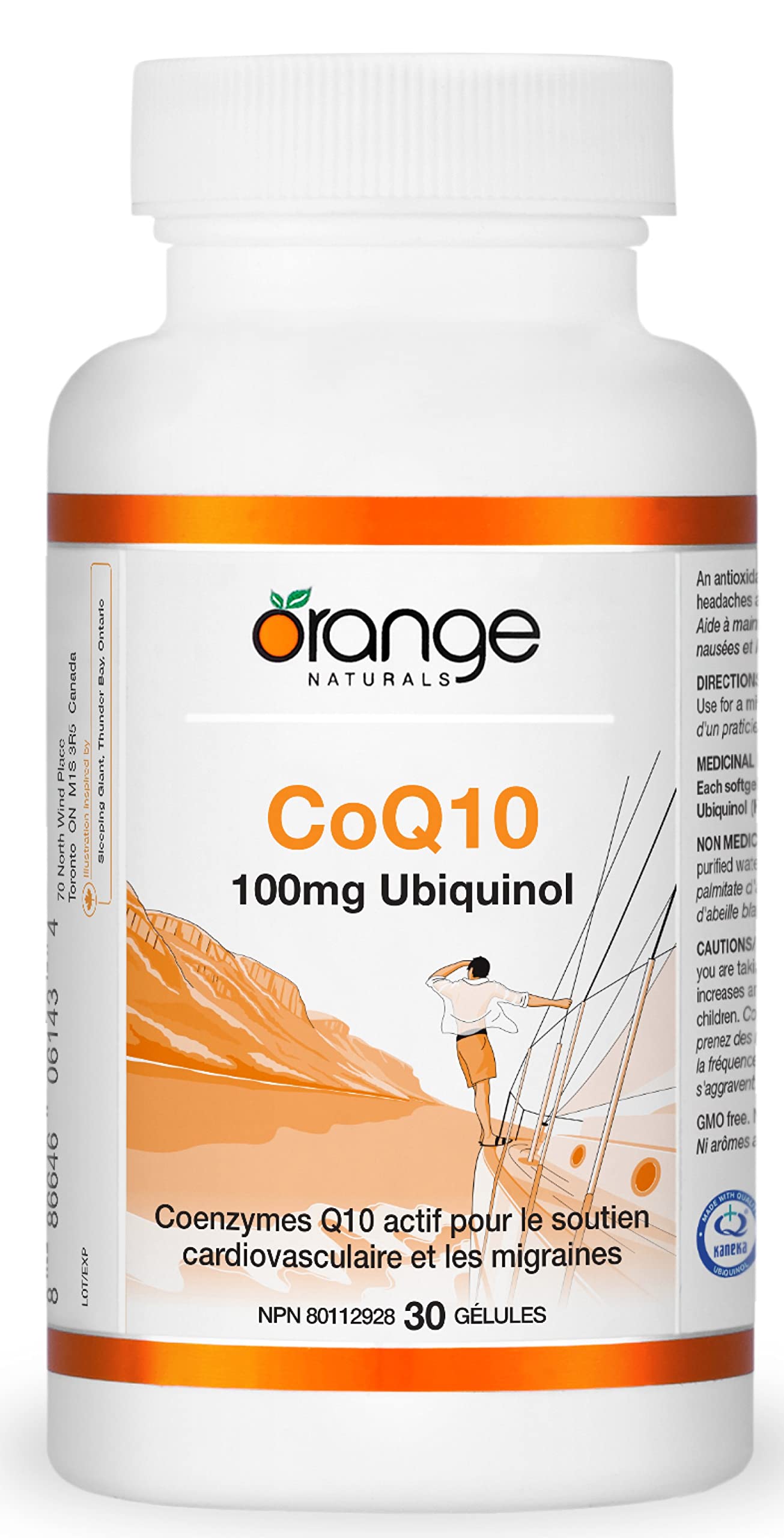 Orange Naturals - CoQ10 Ubiquinol, 30 Softgels 30-Day Supply - Kaneka Ubiquinol CoQ10 100mg - A Coenzyme Q10 for Cardiovascular Health and Headaches Migraine Relief Pills - Nausea and Vomiting Relief