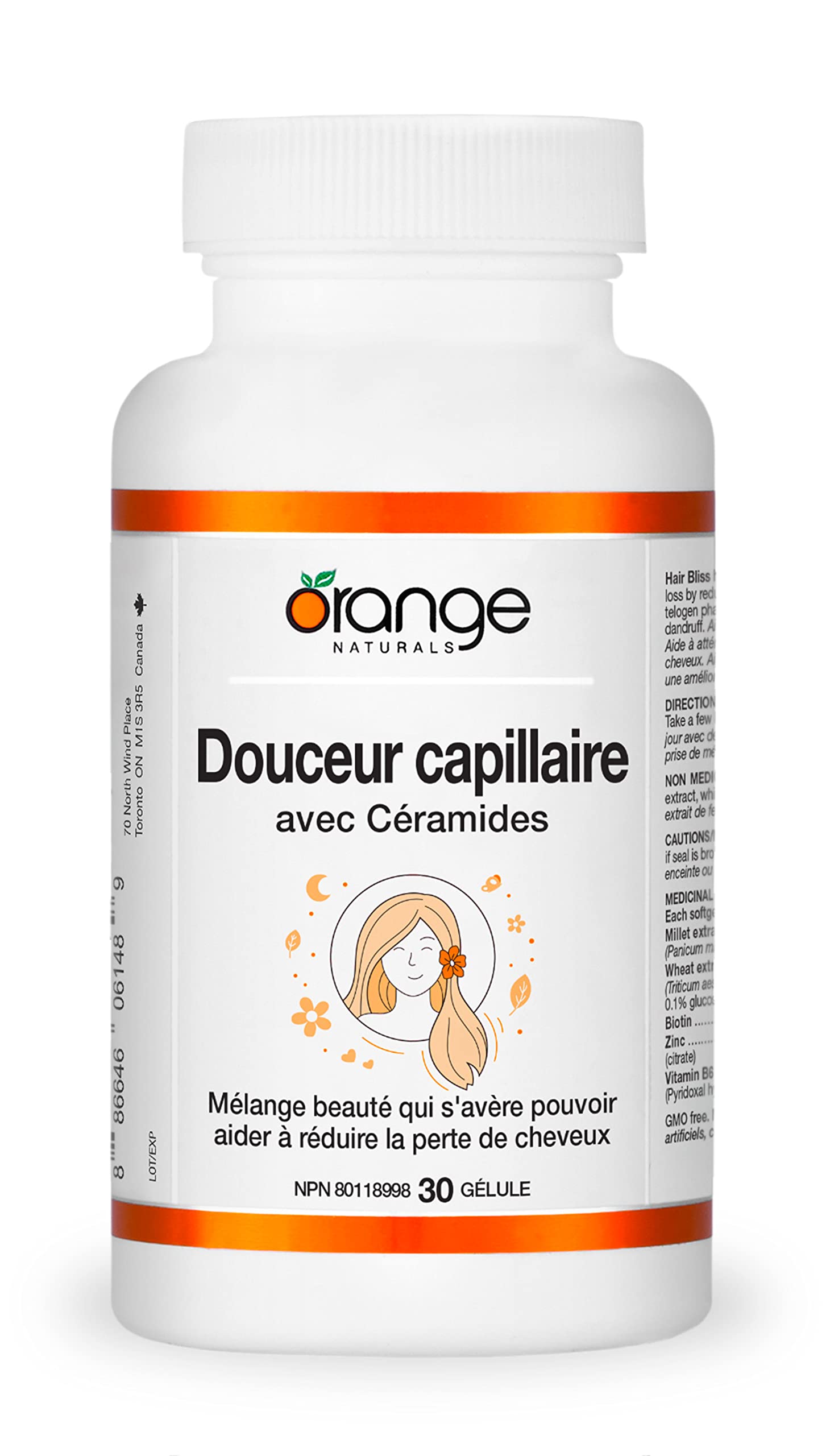 Orange Naturals Hair Bliss 30 Softgels, 30-Day Supply, Nutrient-Rich Formula with Ceramides & Biotin for Stronger, Fuller-Looking Hair, Support Shine, Hydration & Scalp Nourishment, Dairy, Gluten-Free