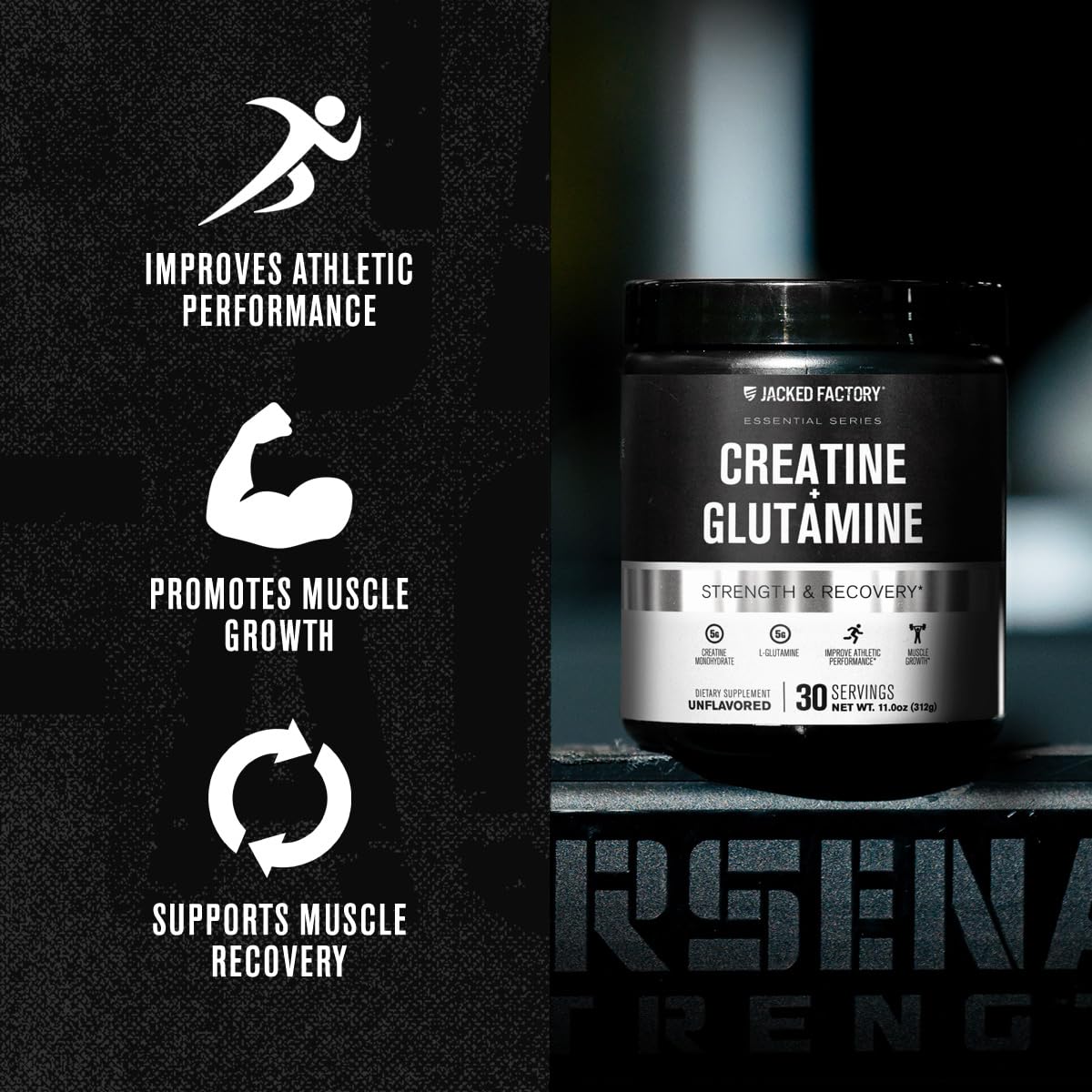 Creatine + Glutamine - Canadian-Owned Supplement with L-Glutamine - 30 Servings