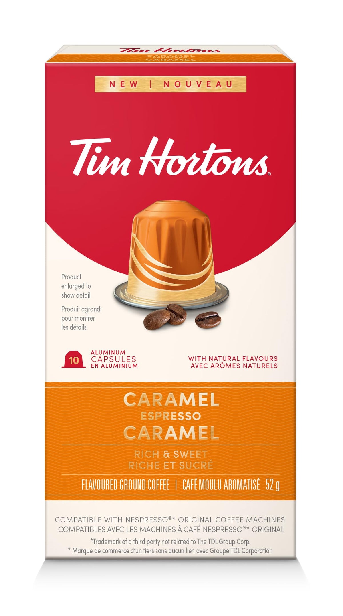 Tim Hortons Caramel Espresso Capsules, Nespresso Original Line Compatible Capsules, 10 Count