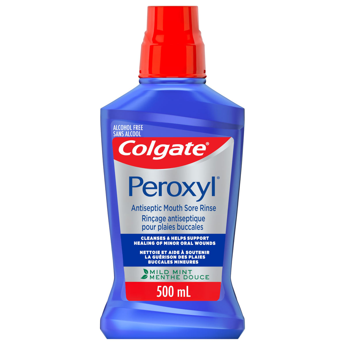 Colgate Peroxyl Antiseptic Mouthwash with 1.5% Hydrogen Peroxide, Alcohol Free Mouth Sore Rinse for Canker Sores and Minor Oral Irritations and Burns, Mild Mint, 500 mL Bottle