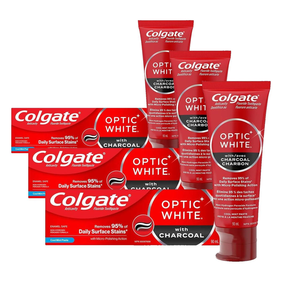 Colgate Optic White with Charcoal Toothpaste, Cool Mint Paste, 90 mL (Pack of 3)
