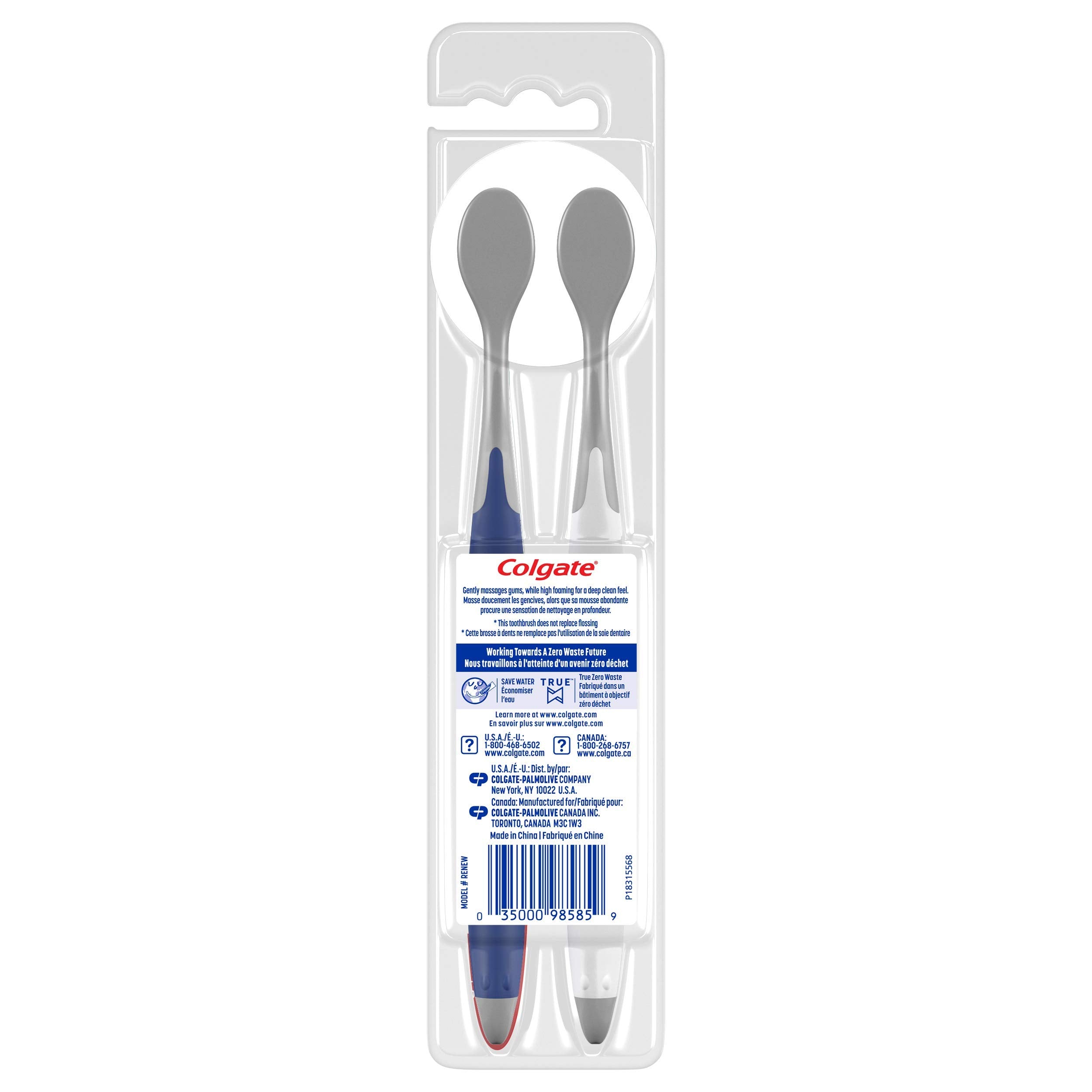 Colgate Ultra Soft Renewal Full Size Toothbrush (2 Pack) with High Density Floss-Tip Bristles, Colgate Oral Care for Gentle and Effective Cleaning, Ideal for Sensitive Teeth and Gums