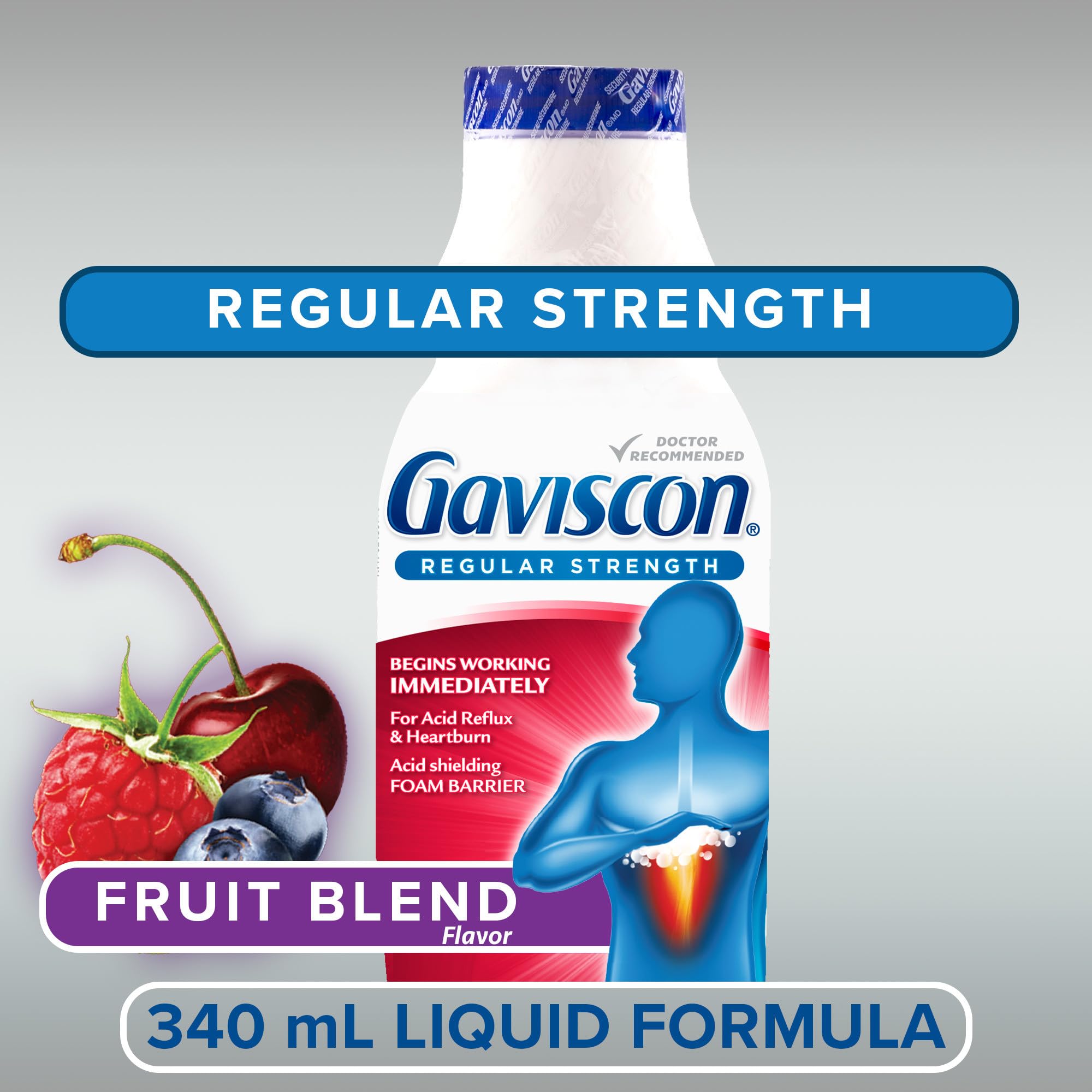 Gaviscon Liquid Regular Strength Antacid - 340 ml - Antacid Liquid for Day and Night Heartburn Relief, Acid Reflux and GERD Relief, Fruit Blend - Free of Aluminum, Lactose and Gluten