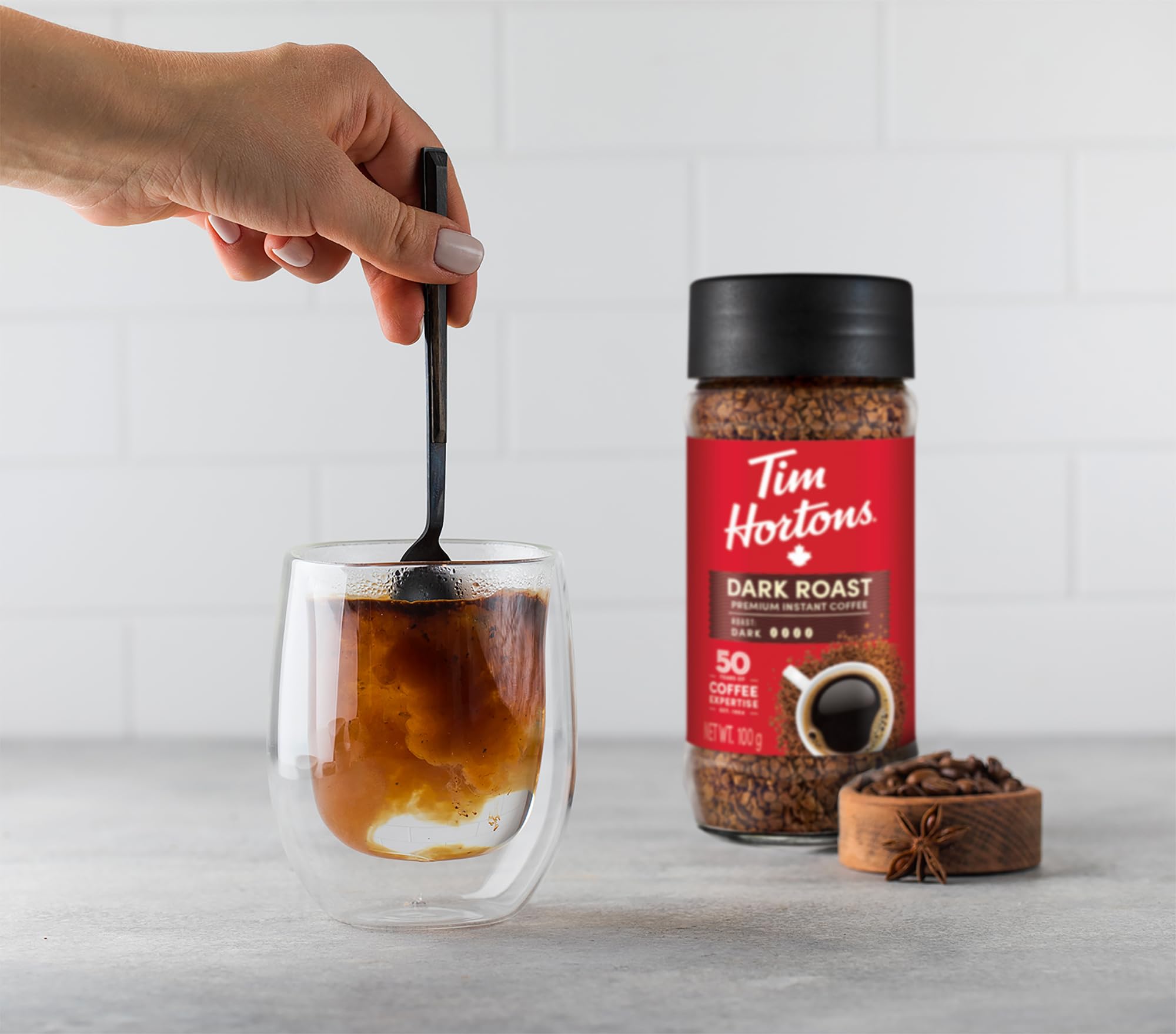 Tim Hortons Dark Roast Instant Coffee, 100% Colombian, 100 g (Pack of 5)